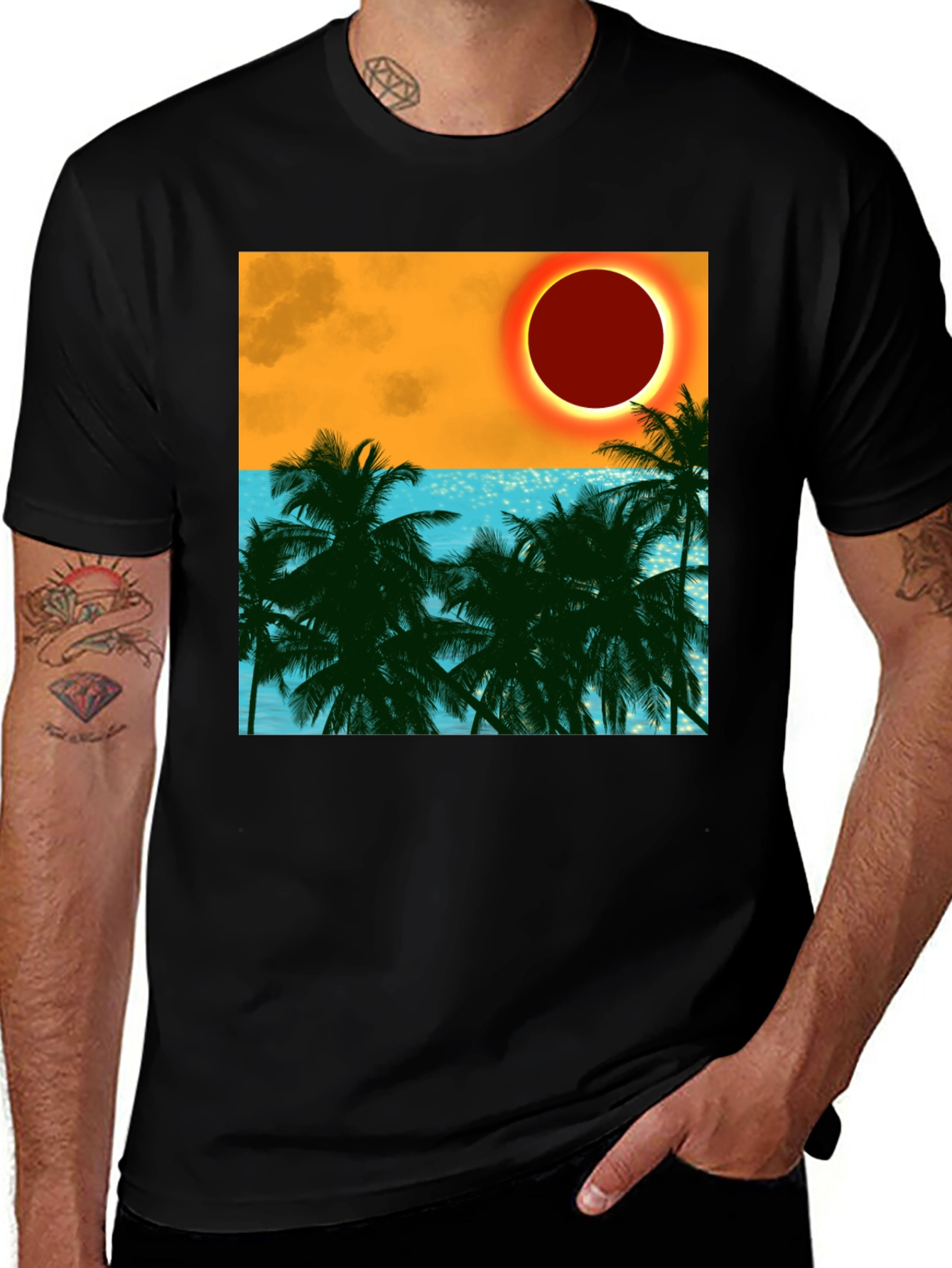 Variant 16 of Tropical Eclipse Graphic Tee - Black Cotton T-Shirt