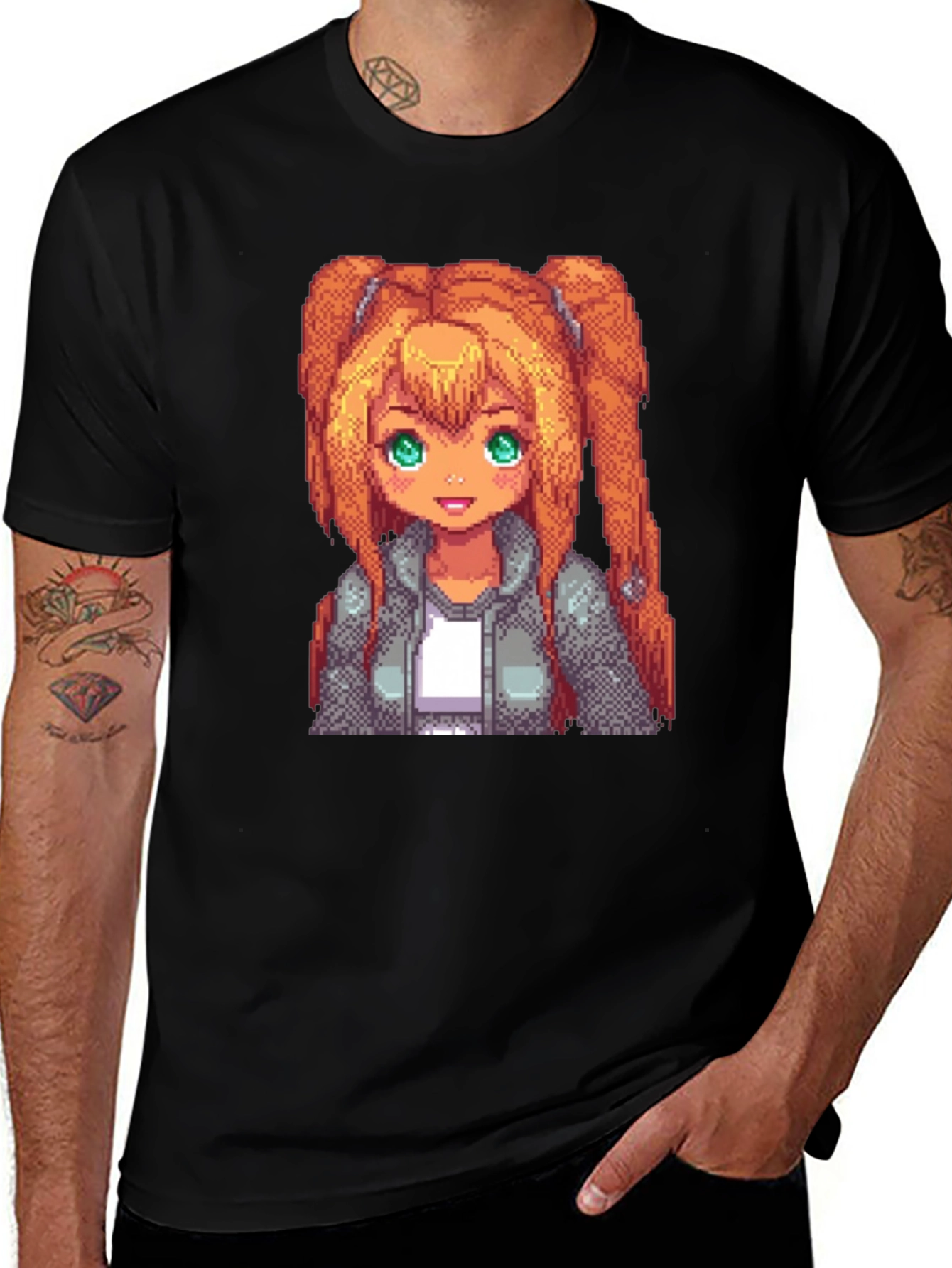 Variant 22 of Pixel Anime Girl Graphic Tee - Black