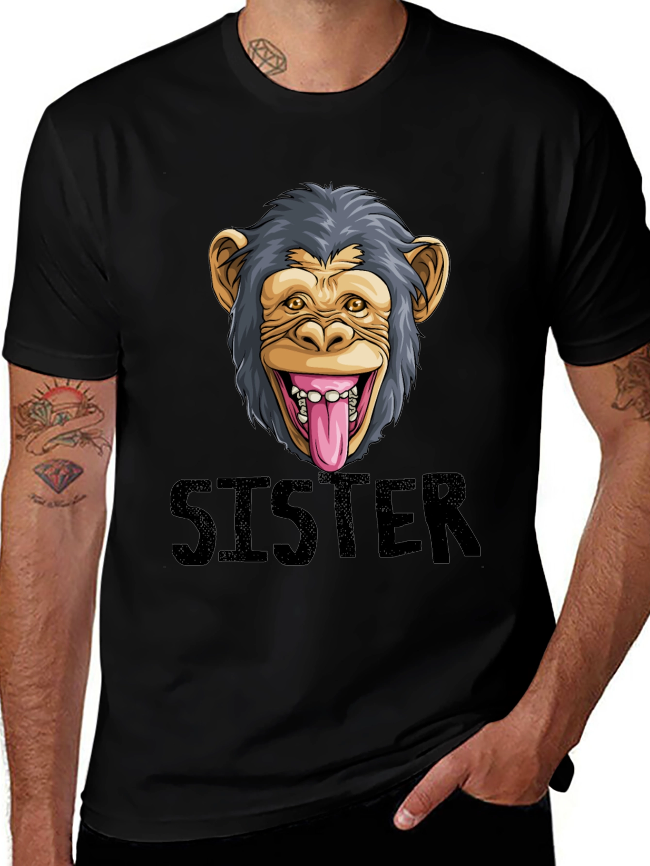 Variant 21 of Funny Monkey Sister Graphic T-Shirt