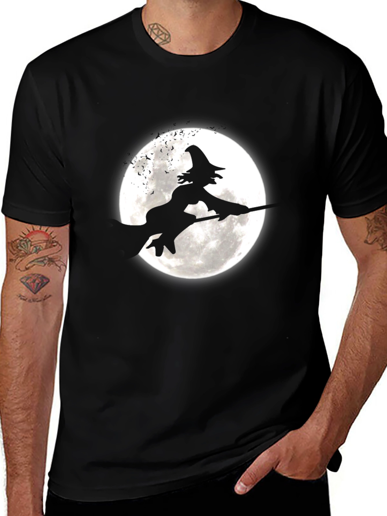 Variant 18 of Witch on Broomstick Graphic Tee - Halloween Shirt