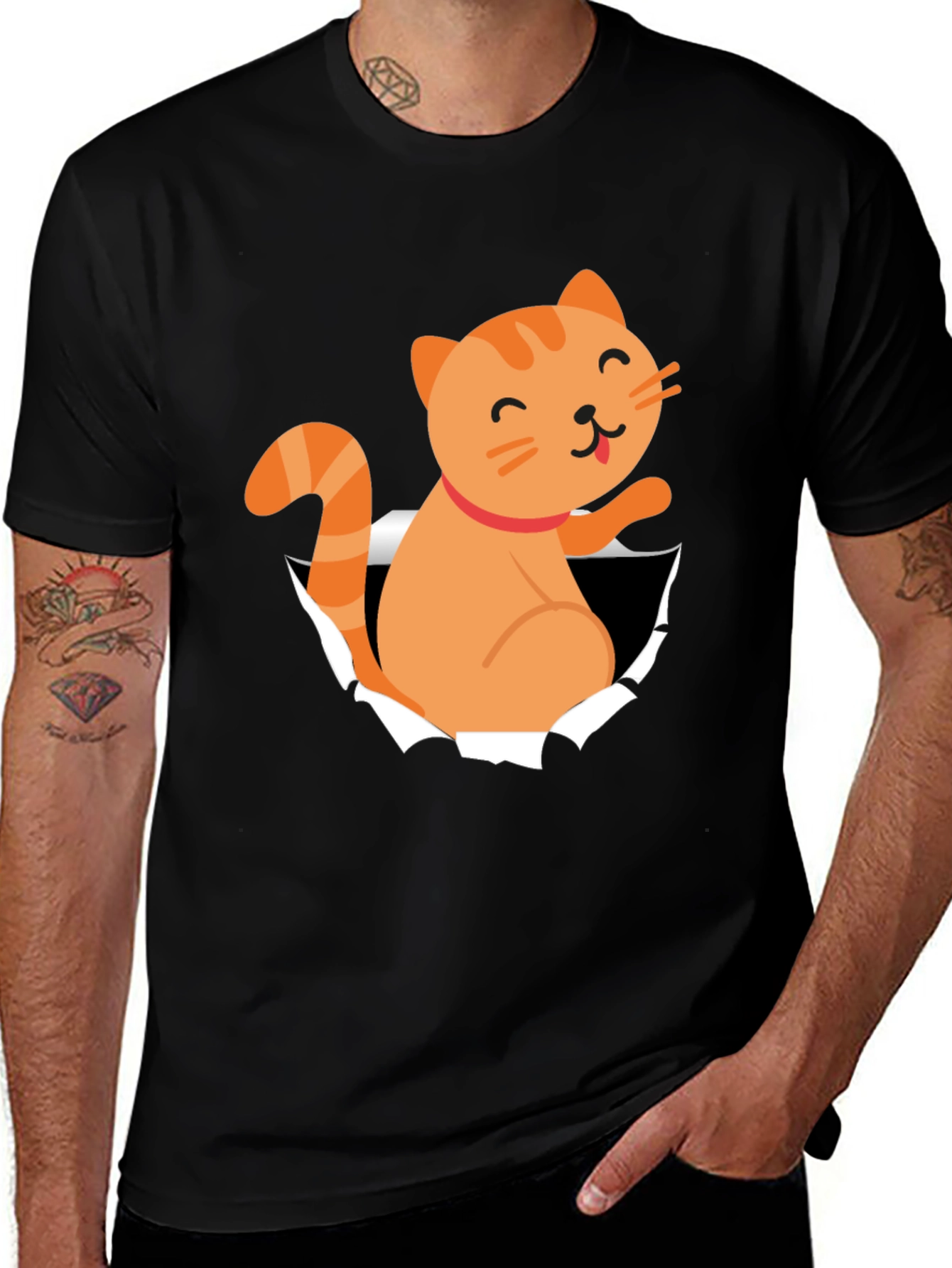 Variant 6 of Cute Cat Peeking Through T-Shirt, Fun Graphic Tee