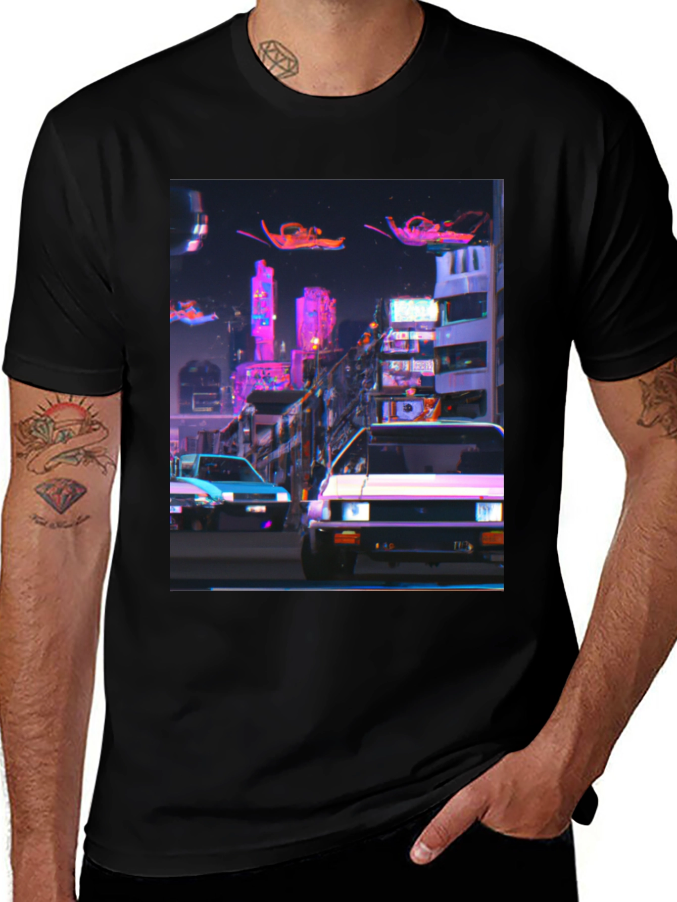 Variant 6 of Cyberpunk Cityscape T-Shirt