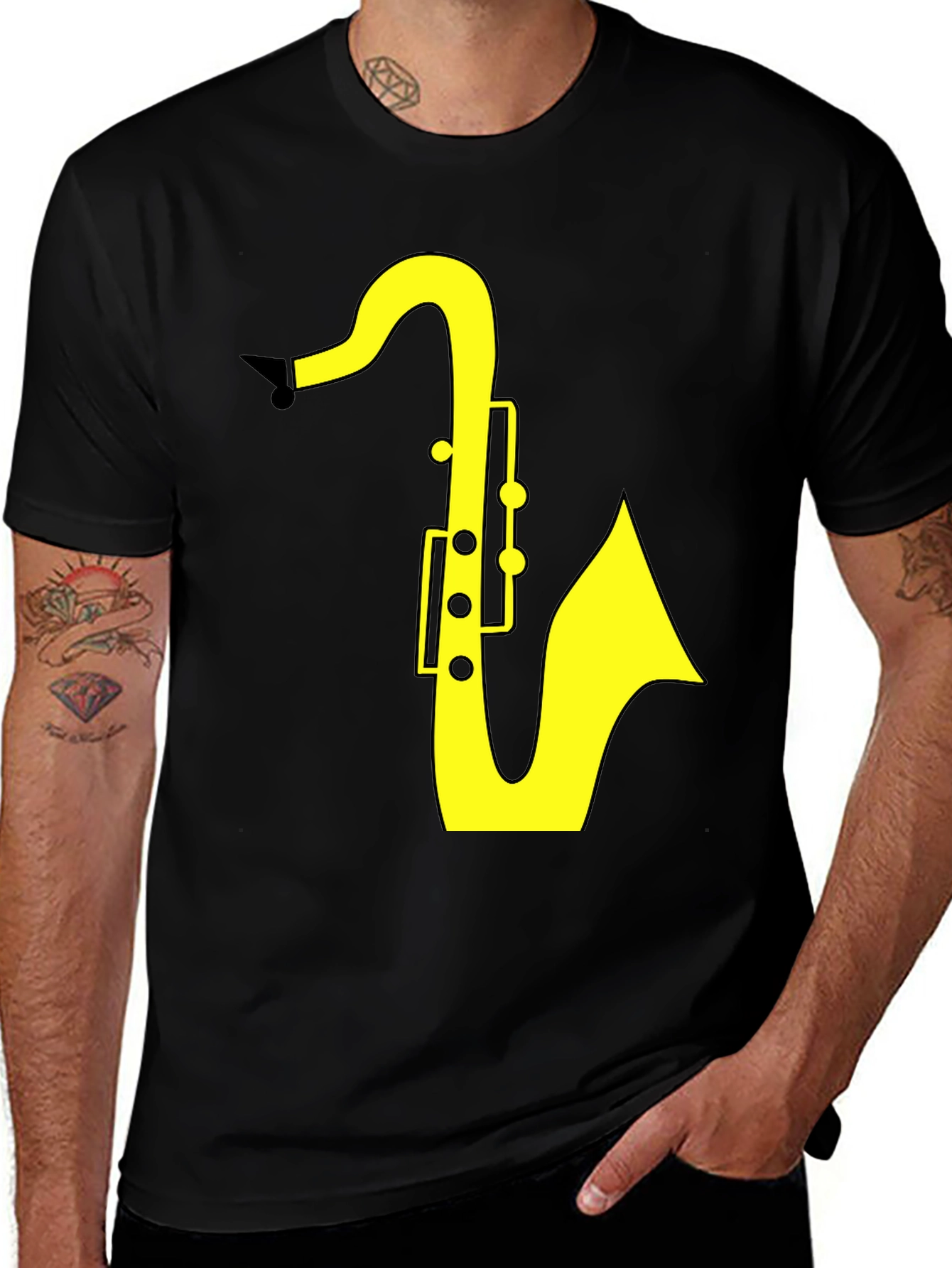 Variant 29 of Saxophone Graphic Tee - Black Cotton T-Shirt