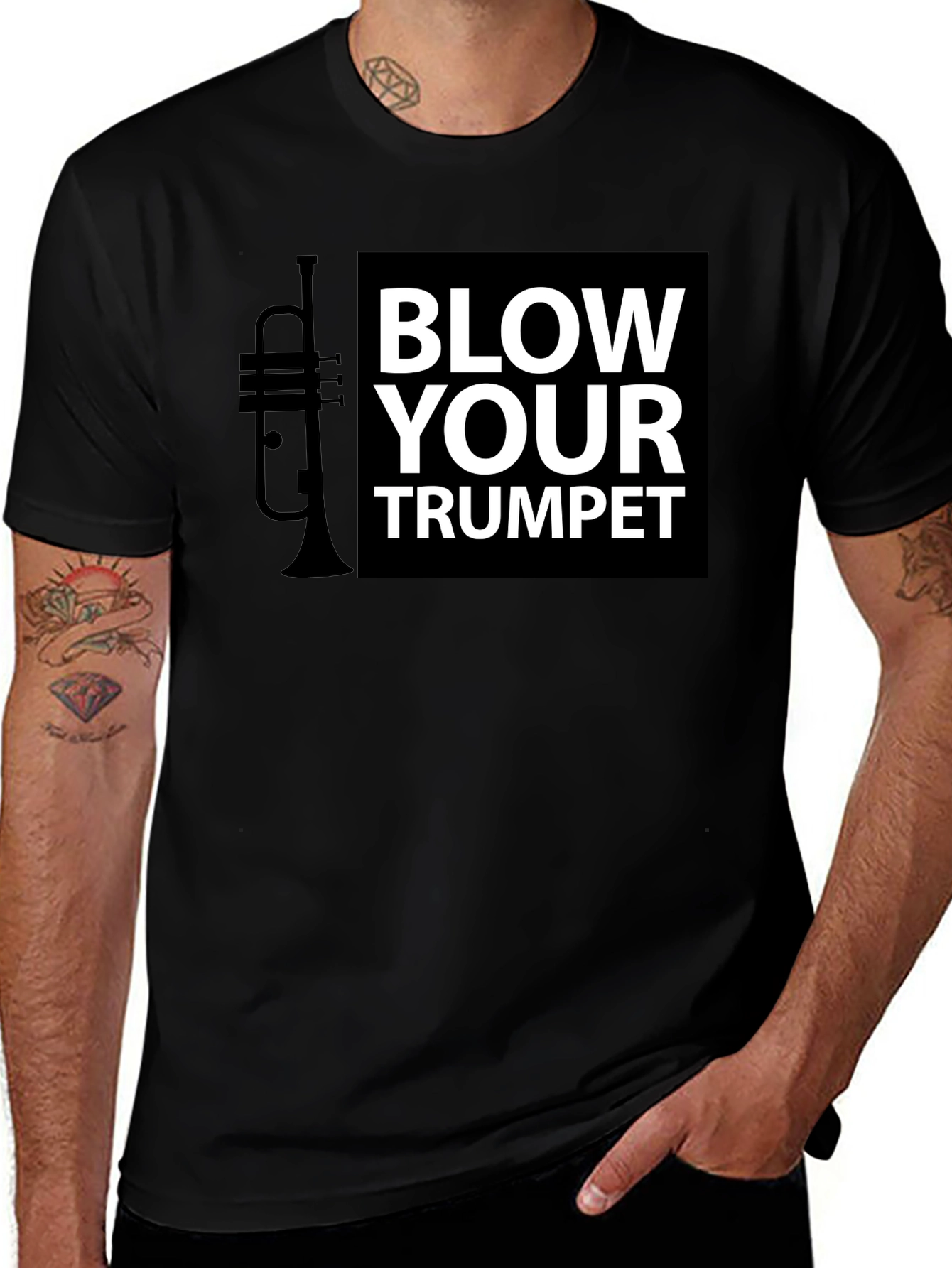 Variant 22 of Blow Your Trumpet Black Graphic Tee