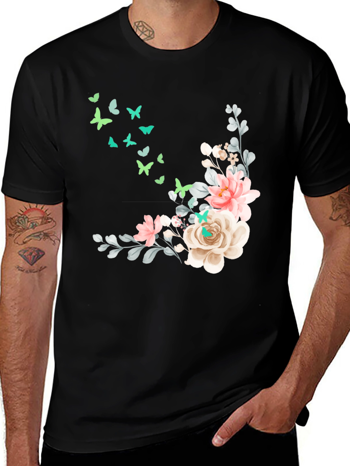 Variant 13 of Floral Butterfly Graphic Tee - Stylish Comfort