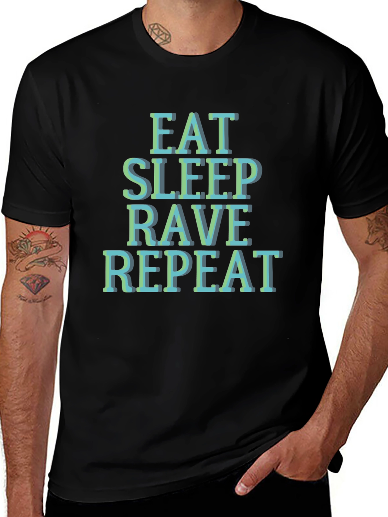 Variant 10 of Eat Sleep Rave Repeat T-Shirt - Black Graphic Tee