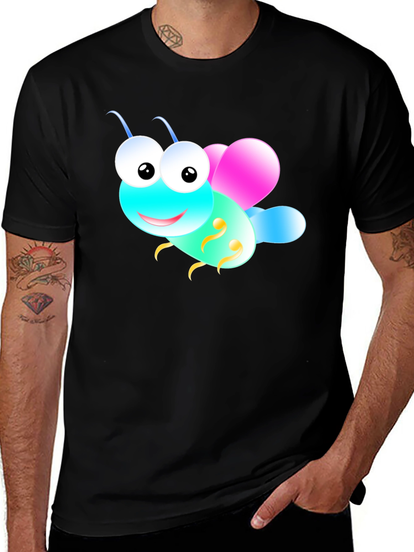 Variant 9 of Cute Cartoon Insect Graphic Tee - Black Unisex T-Shirt