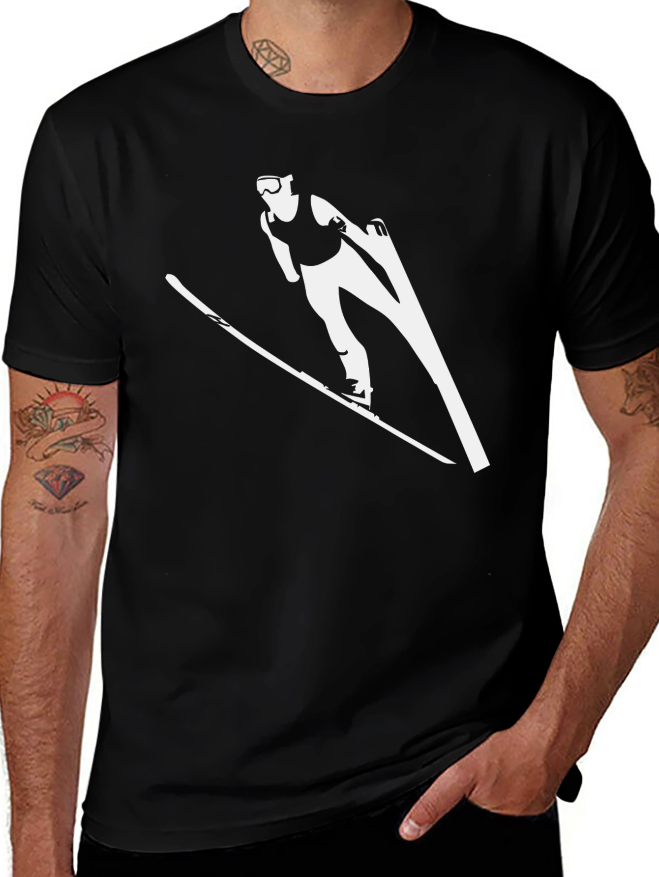 Ski Jumper Graphic Tee - Black Cotton