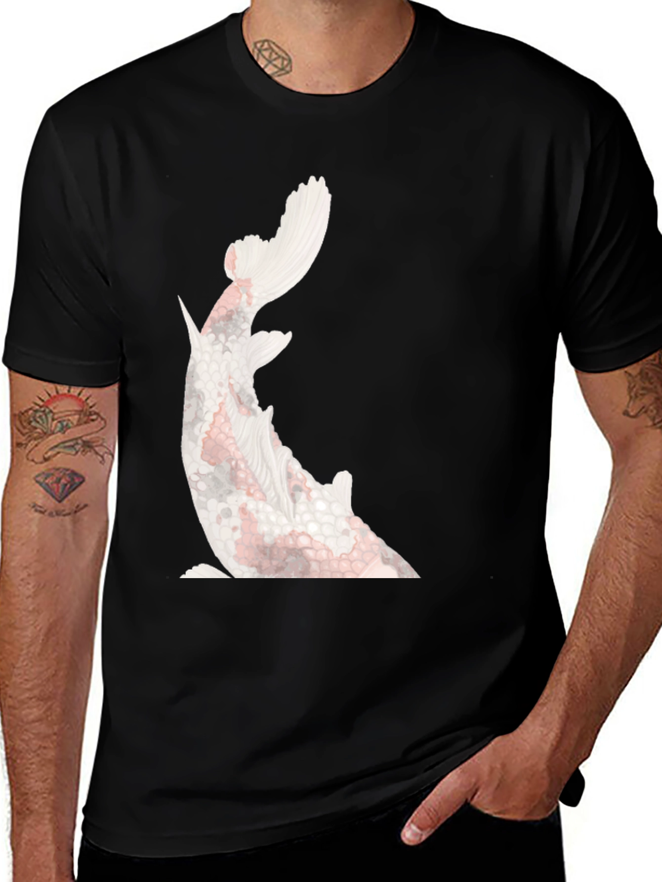 Variant 26 of Koi Fish Graphic Tee - Stylish Black Cotton T-Shirt