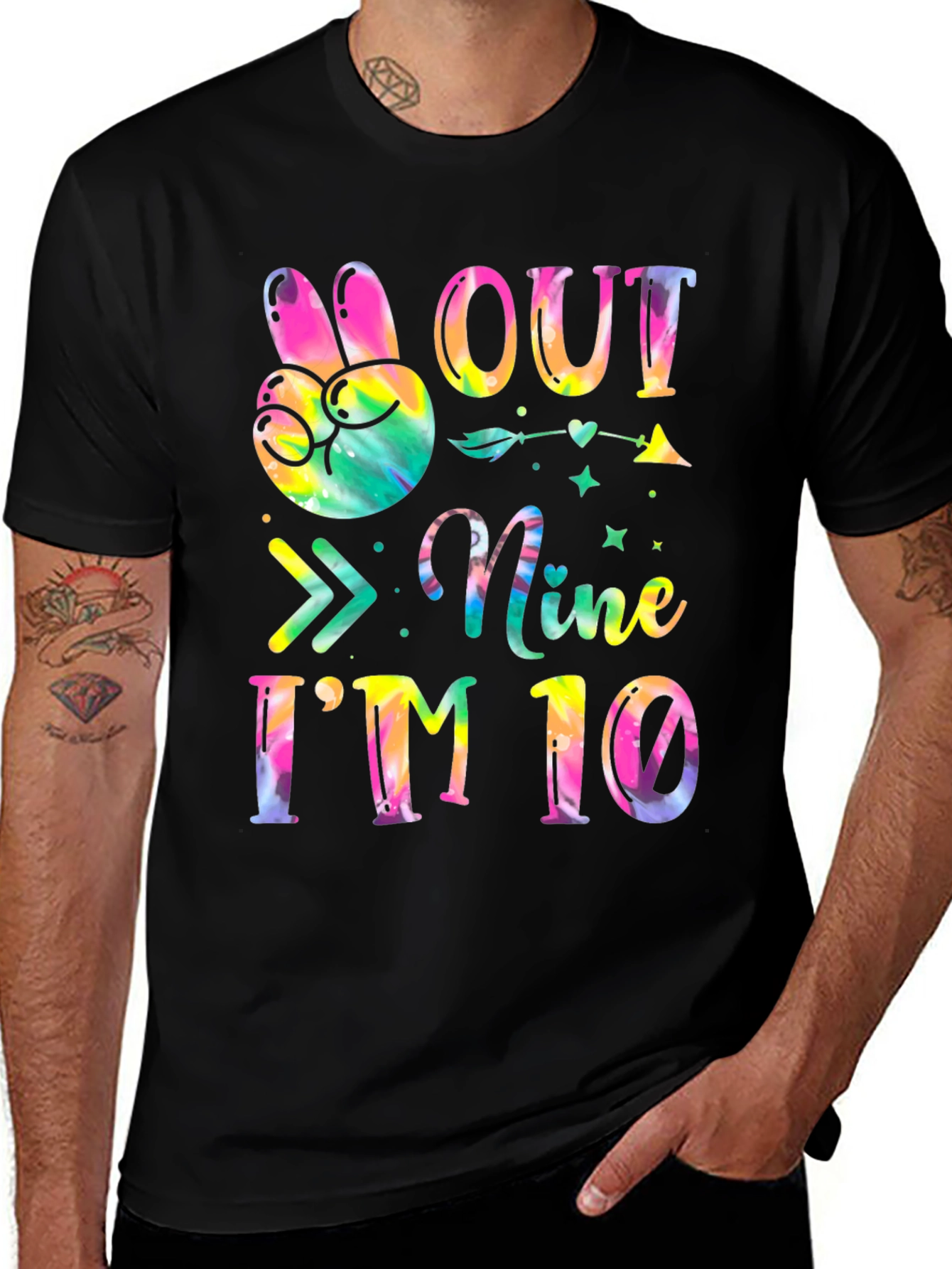 Variant 25 of Peace Out Nine I'm Ten T-Shirt - Colorful Birthday Tee