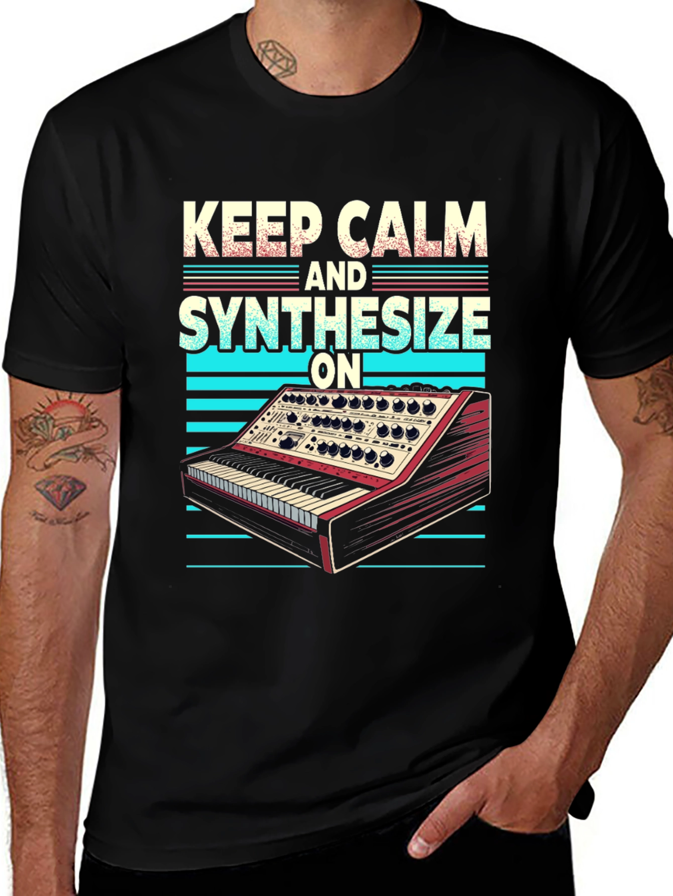 Variant 8 of Keep Calm and Synthesize On Black T-Shirt
