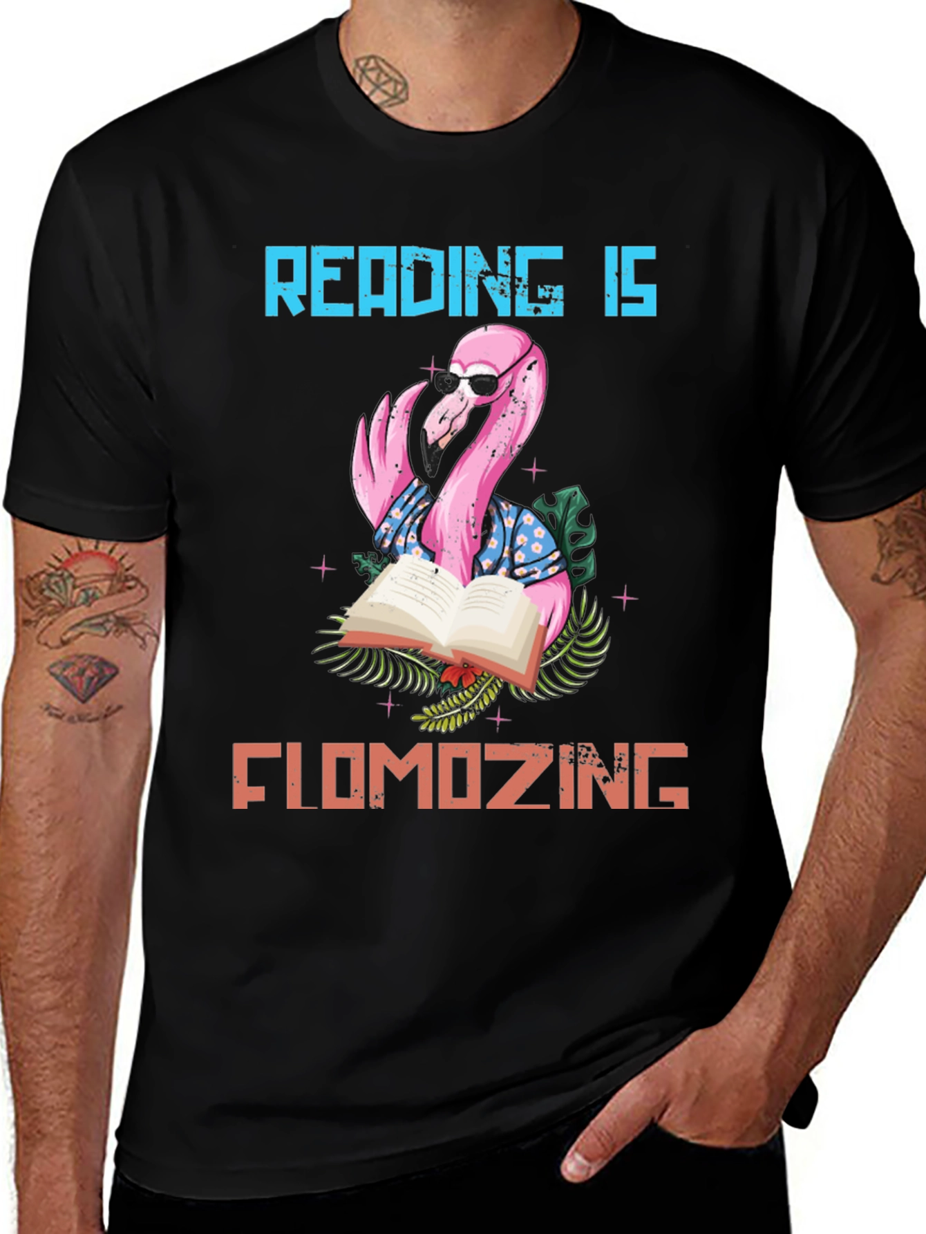 Variant 20 of Reading is Flomozing T-Shirt - Flamingo Book Lover Tee