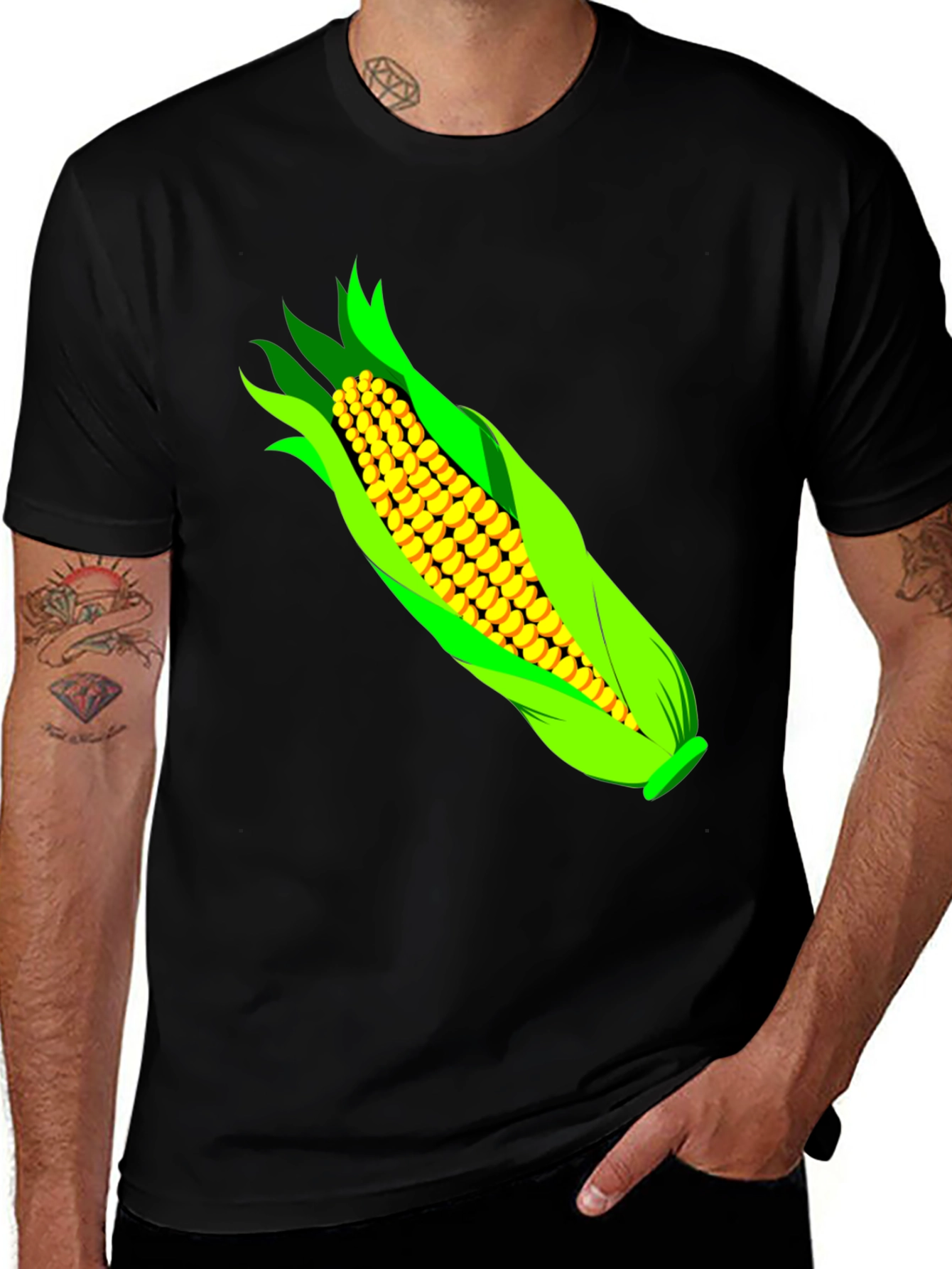 Variant 28 of Corn Graphic T-Shirt - Black Cotton Tee