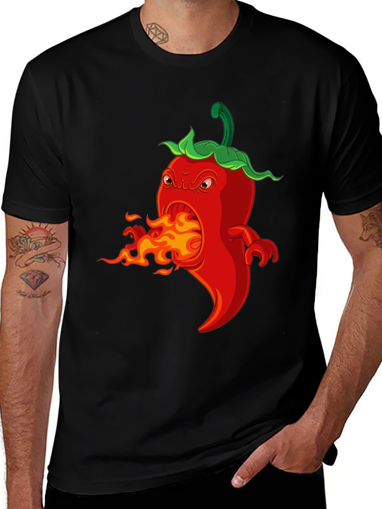 Spicy Red Pepper Cartoon Graphic T-Shirt