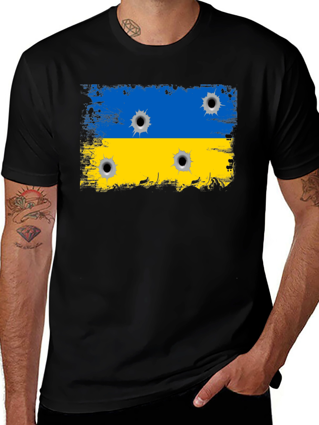 Variant 29 of Ukraine Flag Bullet Holes Graphic T-Shirt