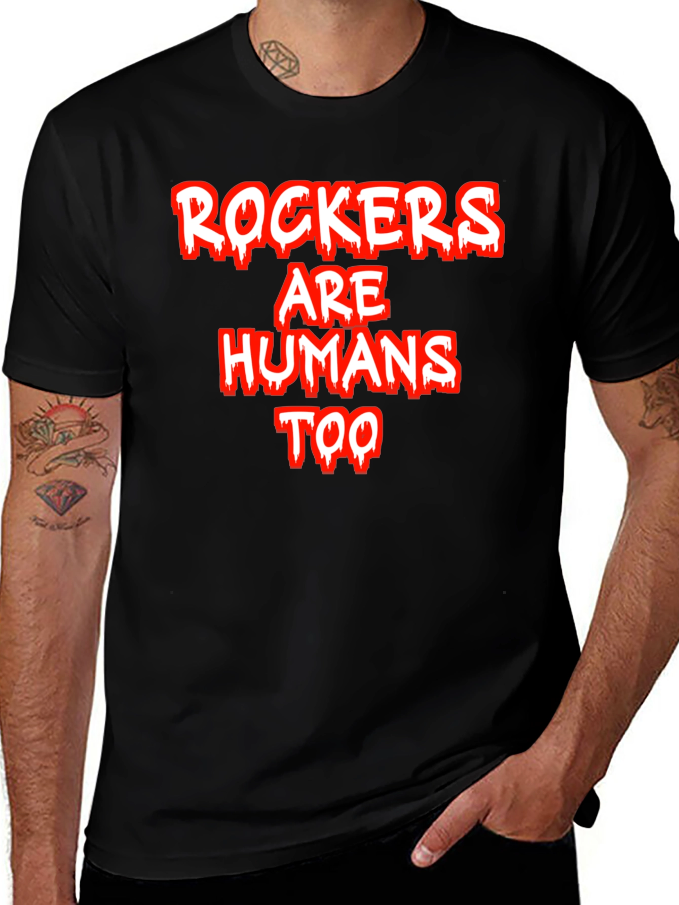 Variant 20 of Rockers Are Humans Too Graphic Tee - Black Cotton