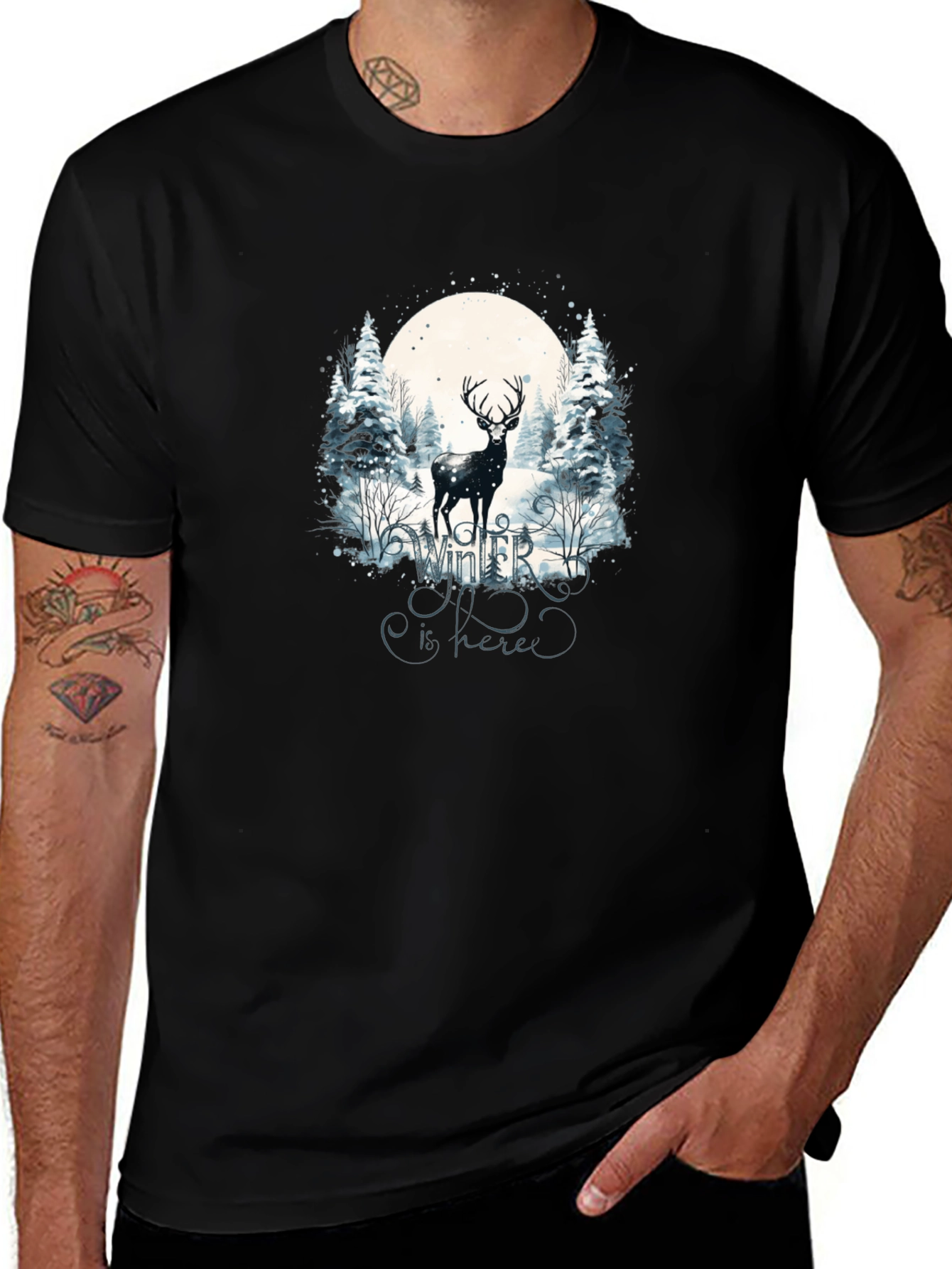 Variant 20 of Winter Deer Graphic Tee - Black