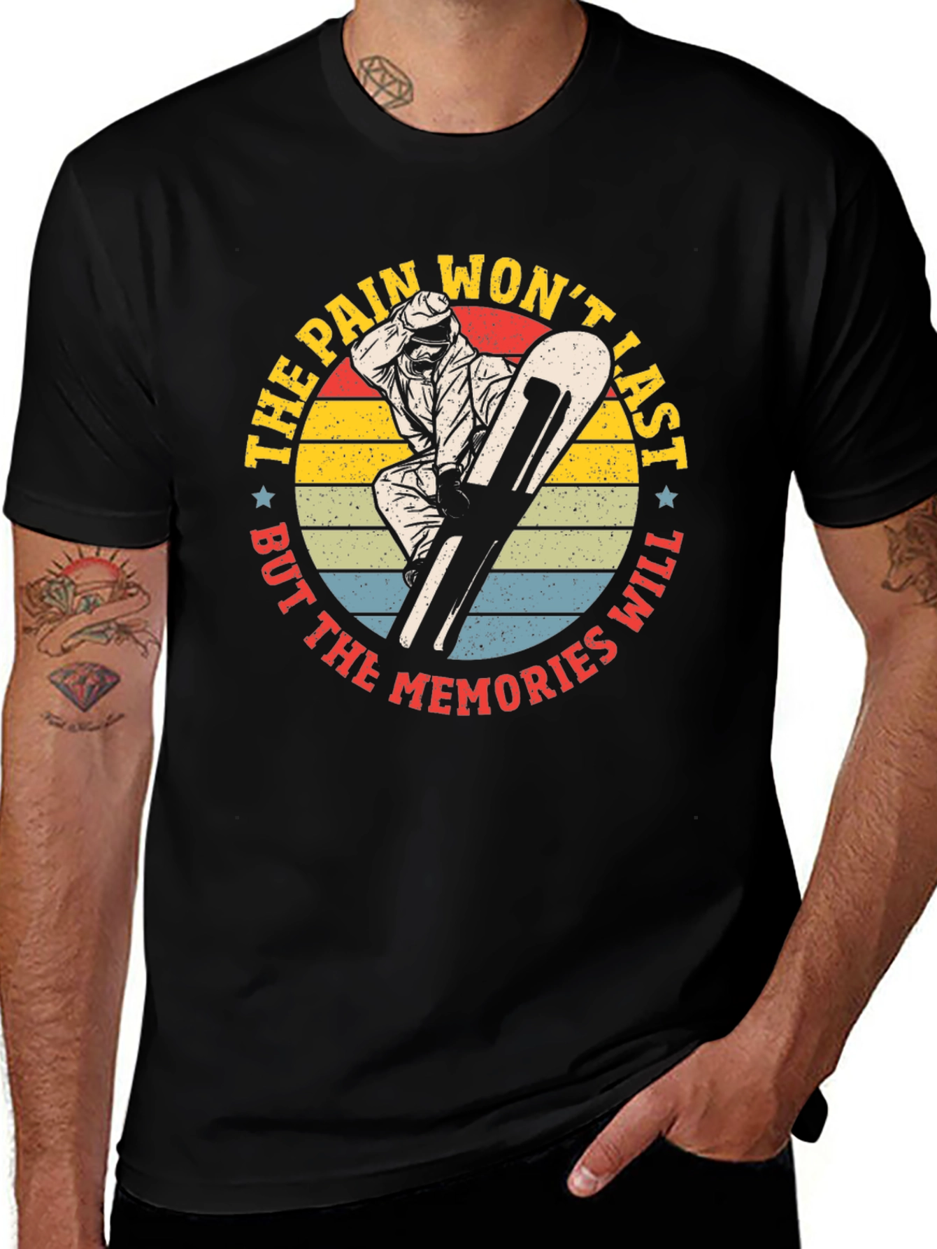 Variant 5 of Retro Snowboarder Graphic Tee - Pain Won't Last