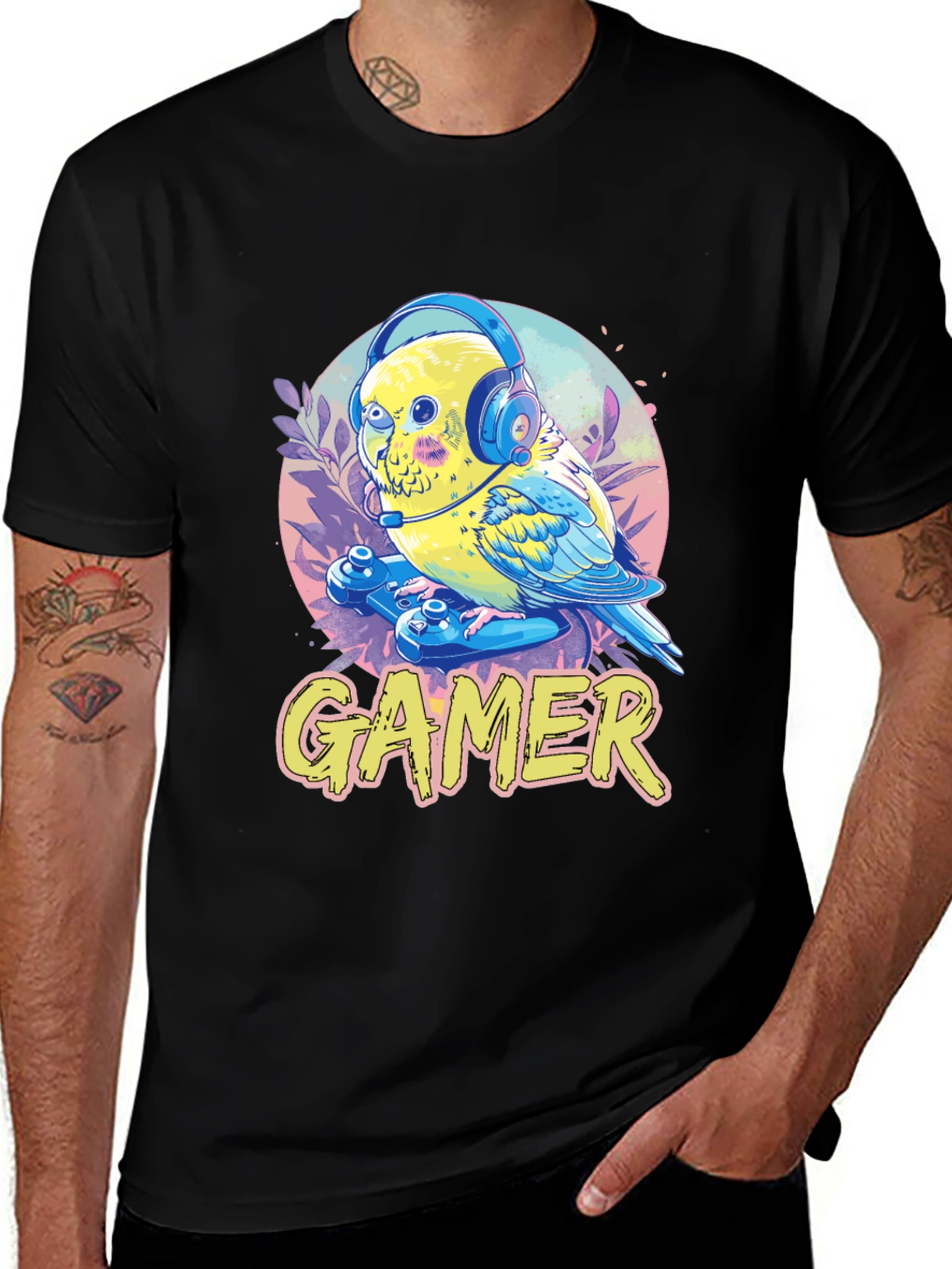 Variant 16 of Gamer Bird Graphic Tee - Gamer Parakeet T-Shirt