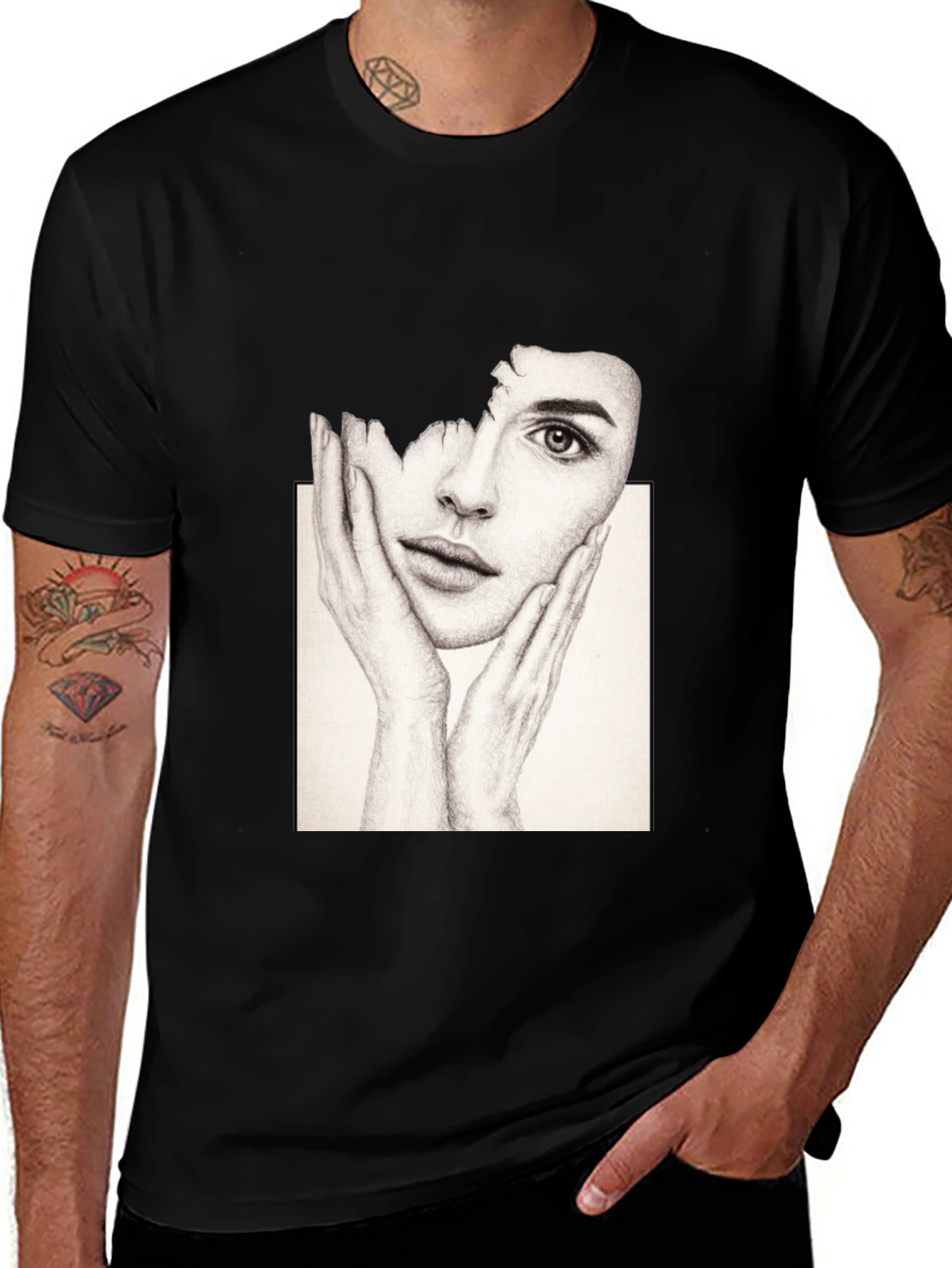 Variant 12 of Artistic Face Print Black T-Shirt