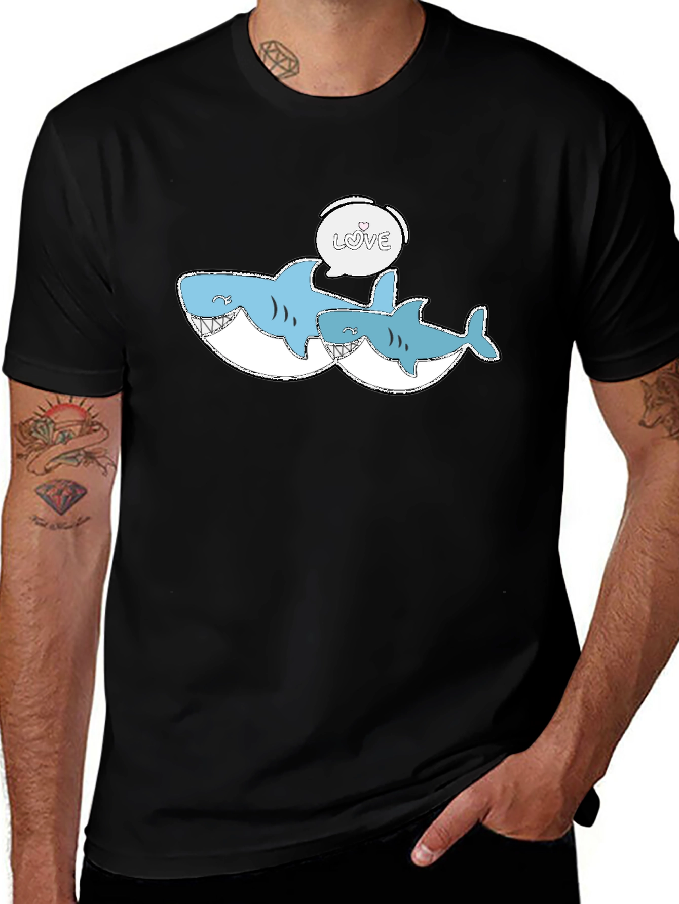Variant 23 of Shark Love Graphic Tee - Black