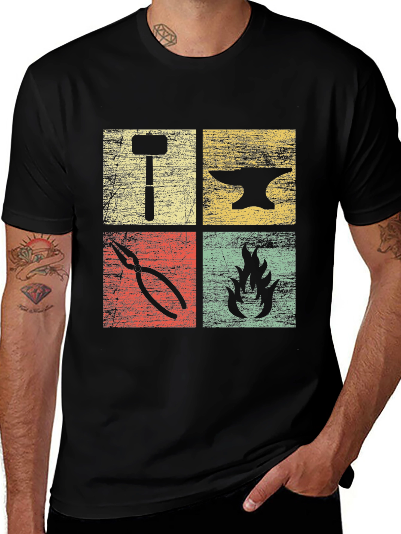 Variant 26 of Blacksmith Forge T-Shirt | Hammer, Anvil, Fire, Tongs
