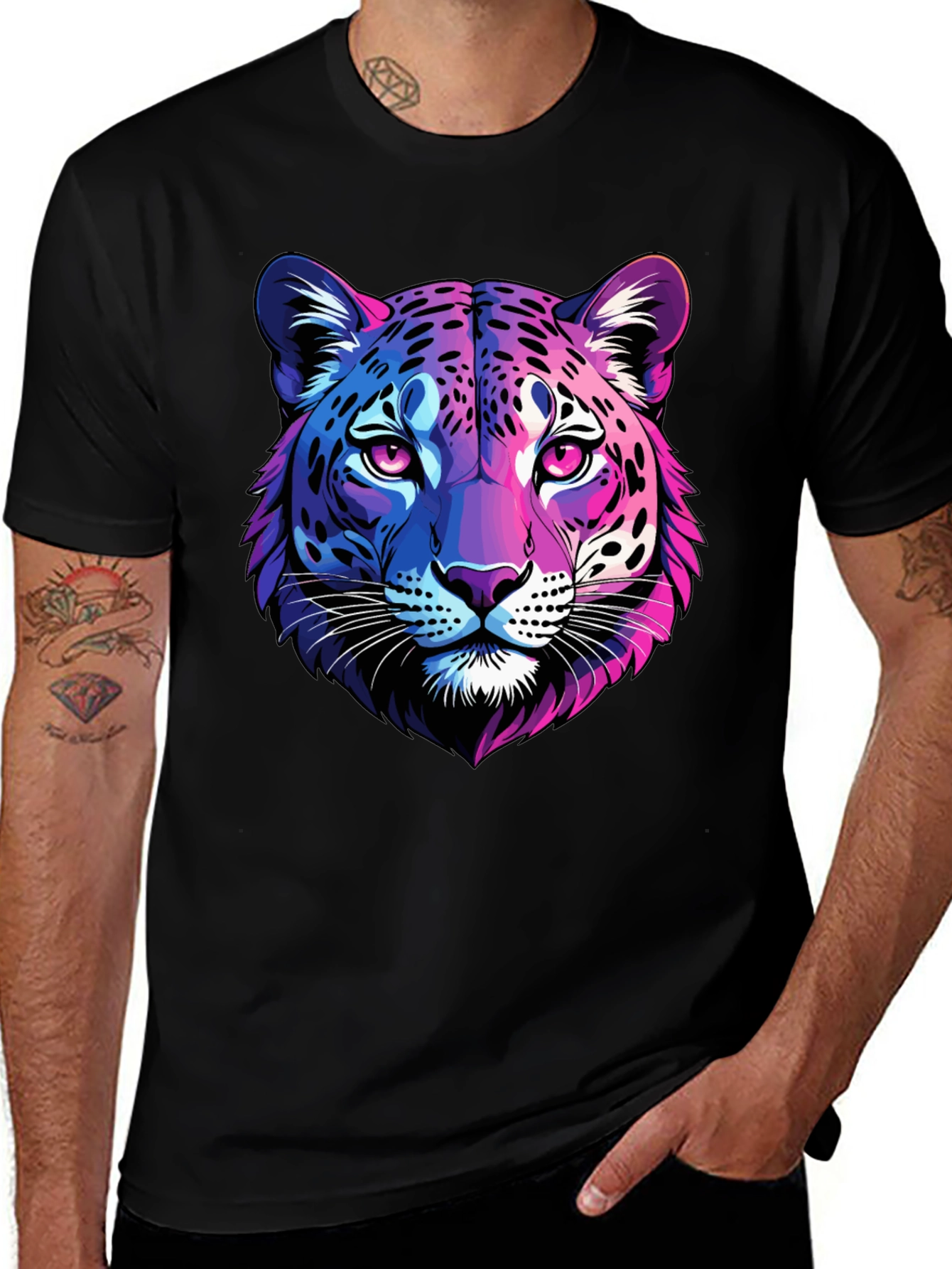 Variant 7 of Neon Leopard Graphic Tee - Men's Black T-Shirt