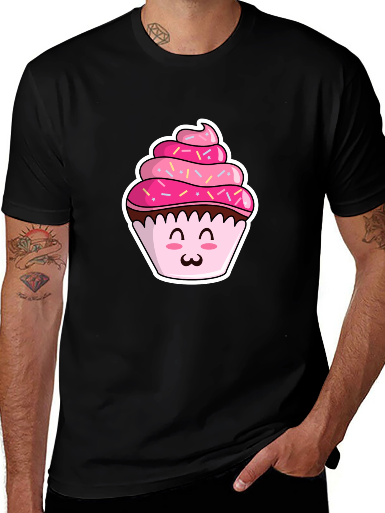Variant 9 of Cute Cupcake Graphic Tee - Black Cotton T-Shirt