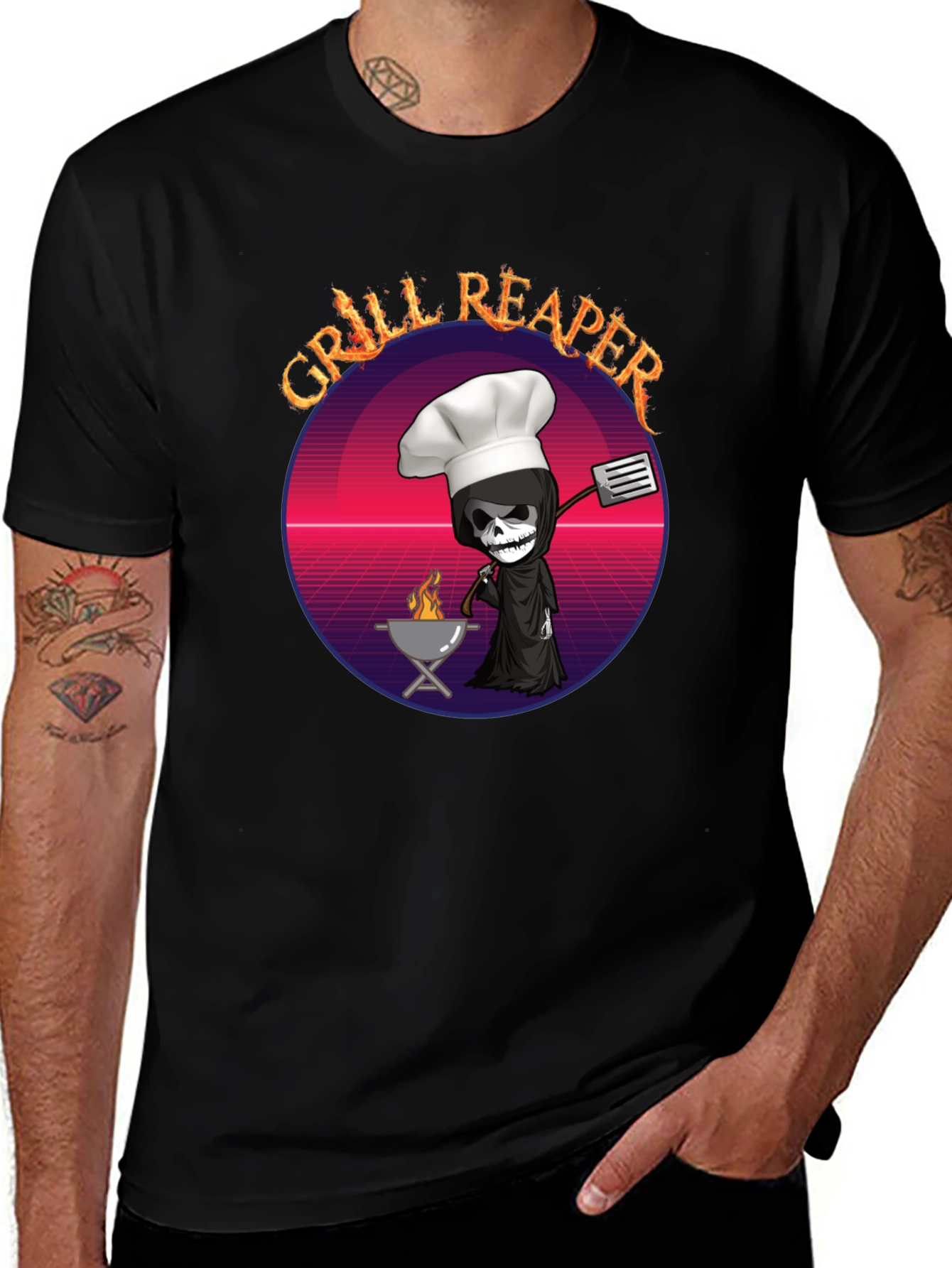 Grill Reaper T-Shirt - Funny BBQ Grim Reaper Design