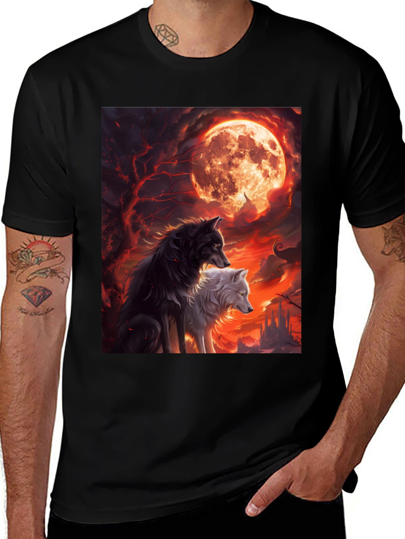 Variant 27 of Wolves & Moon Graphic Tee - Black