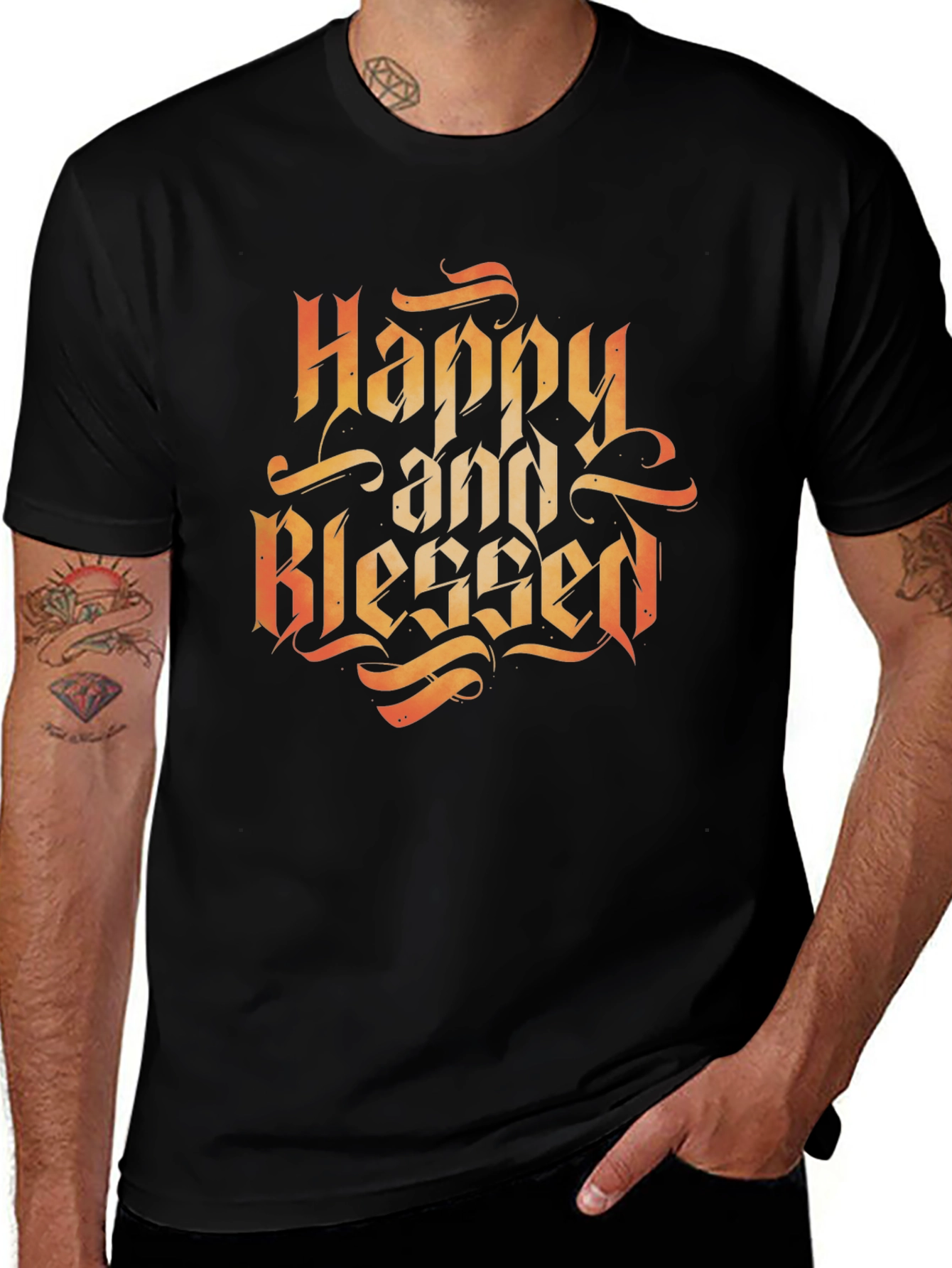 Variant 26 of Happy and Blessed Black Graphic Tee Shirt