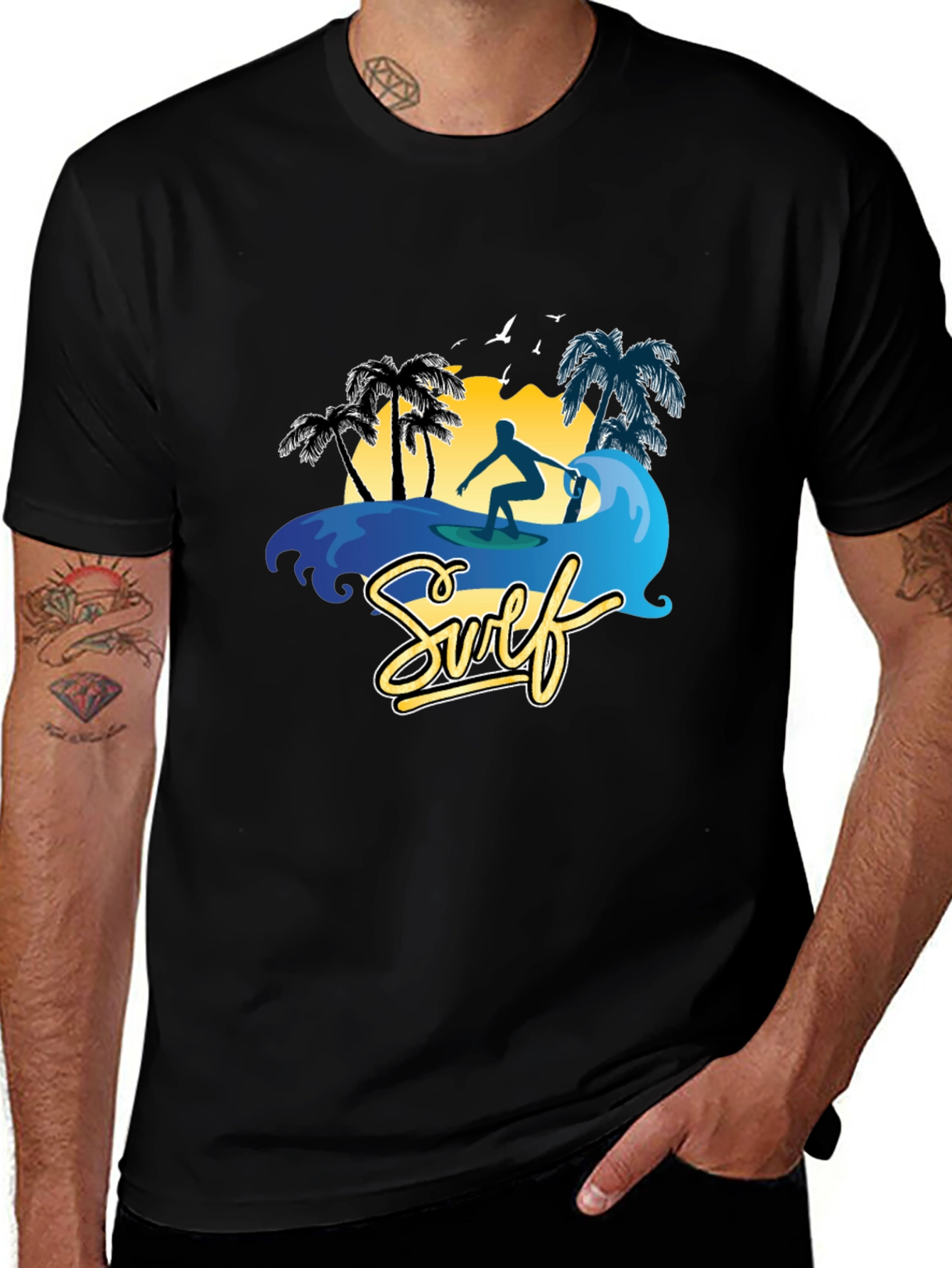 Variant 22 of Surf Scene Graphic T-Shirt - Black