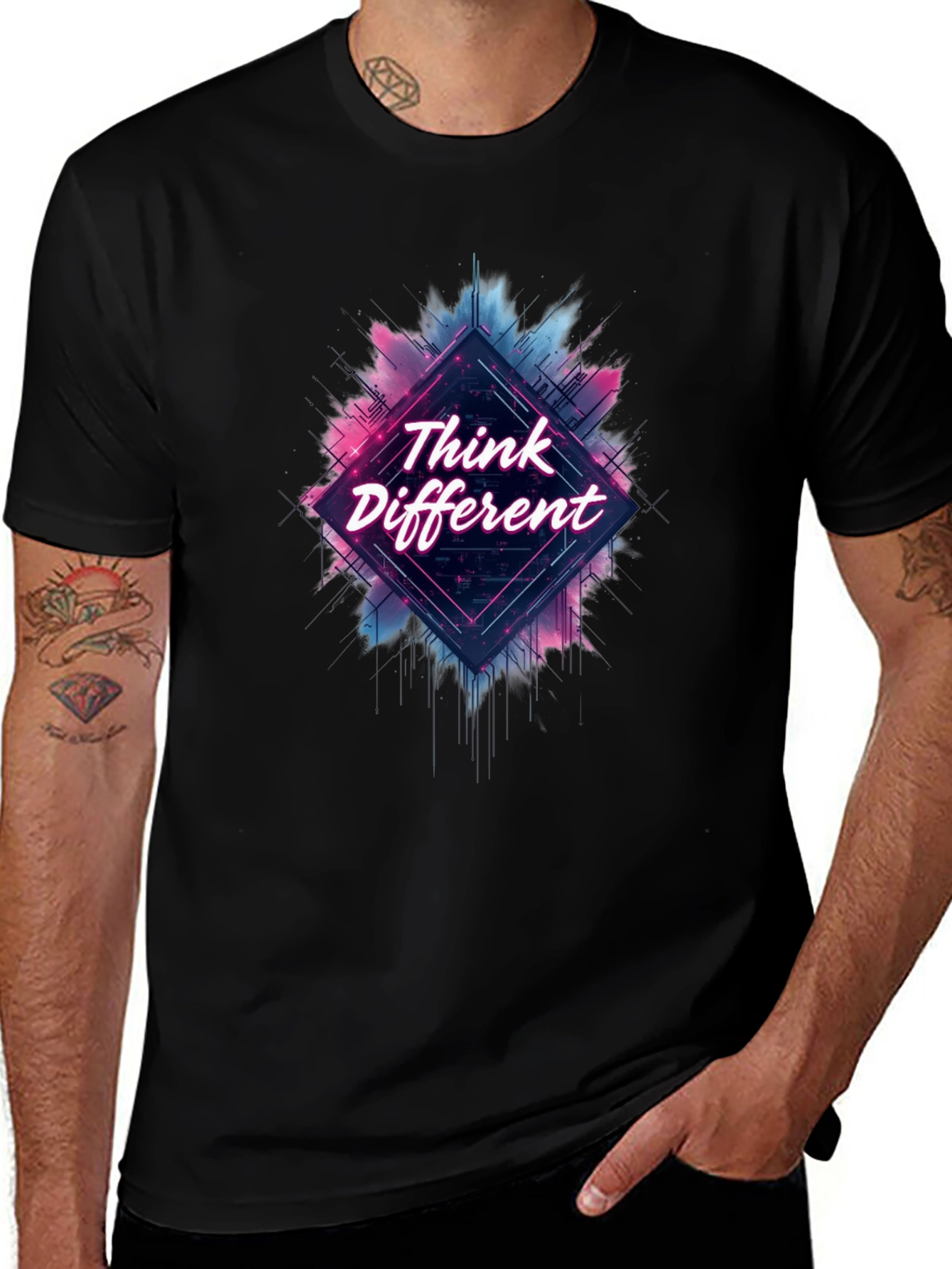 Variant 18 of Think Different Graphic T-Shirt - Black Cotton Tee