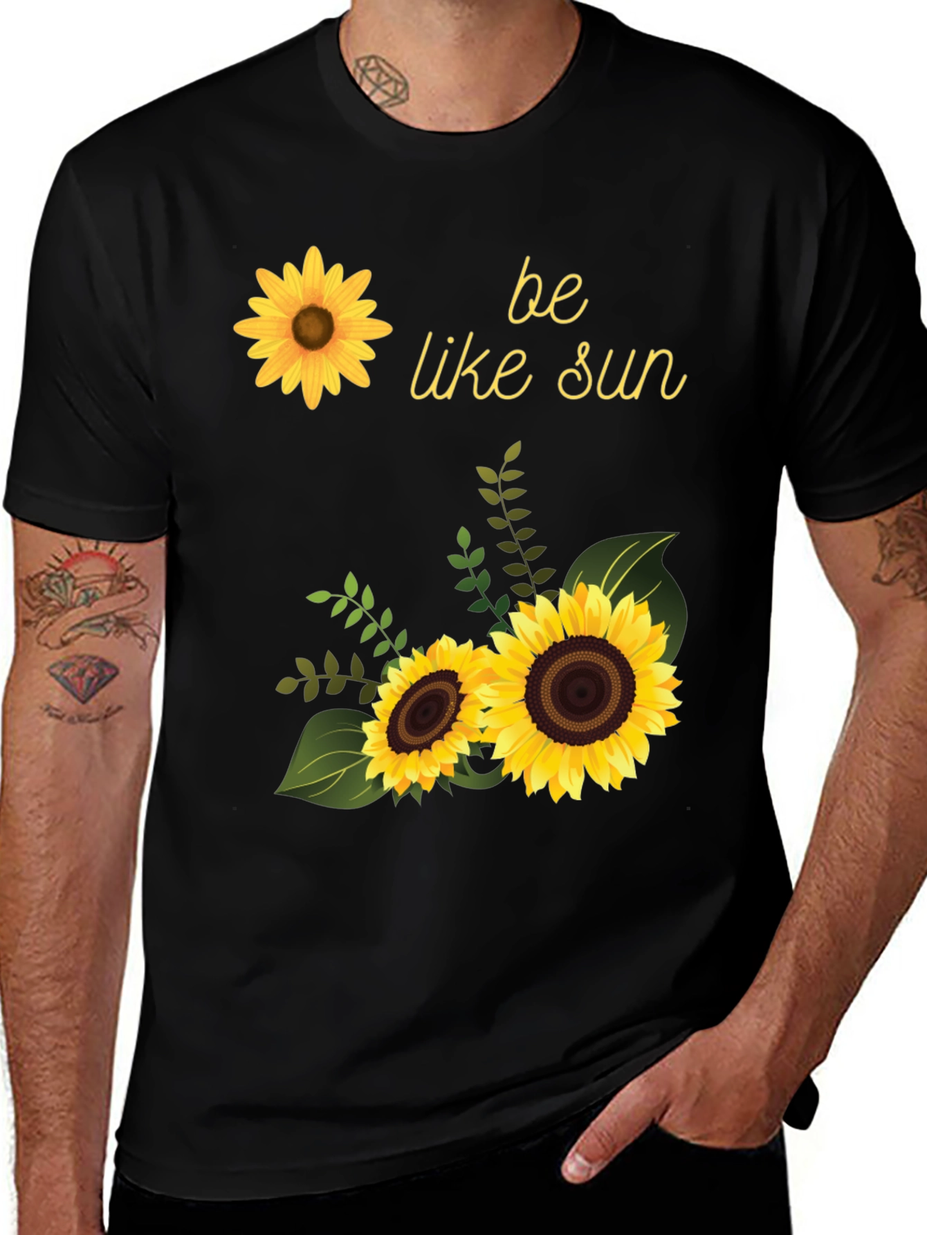 Variant 21 of Sunflower Graphic Tee - "Be Like Sun" Black T-Shirt