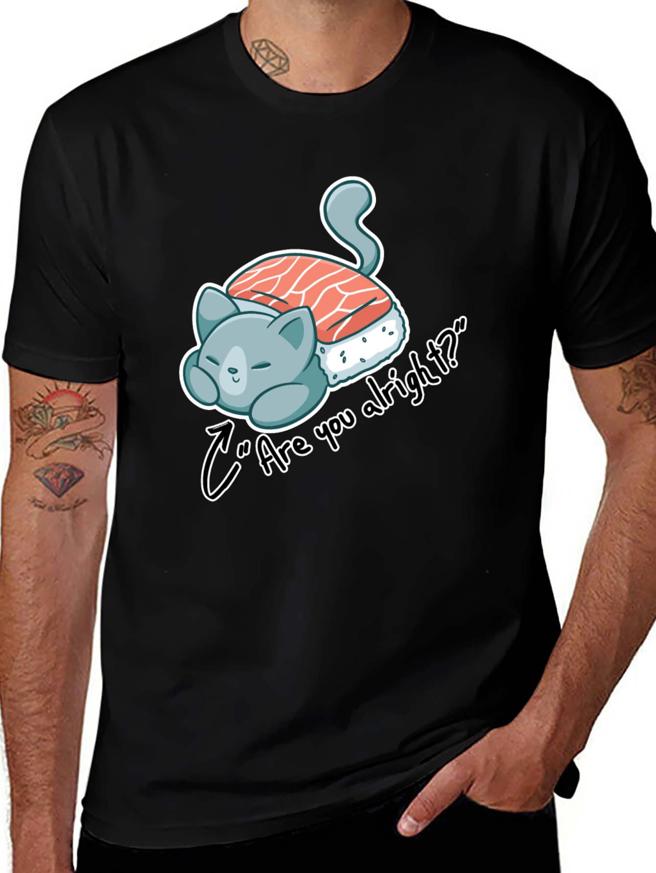 Variant 8 of Sushi Cat "Are you alright?" Black Tee
