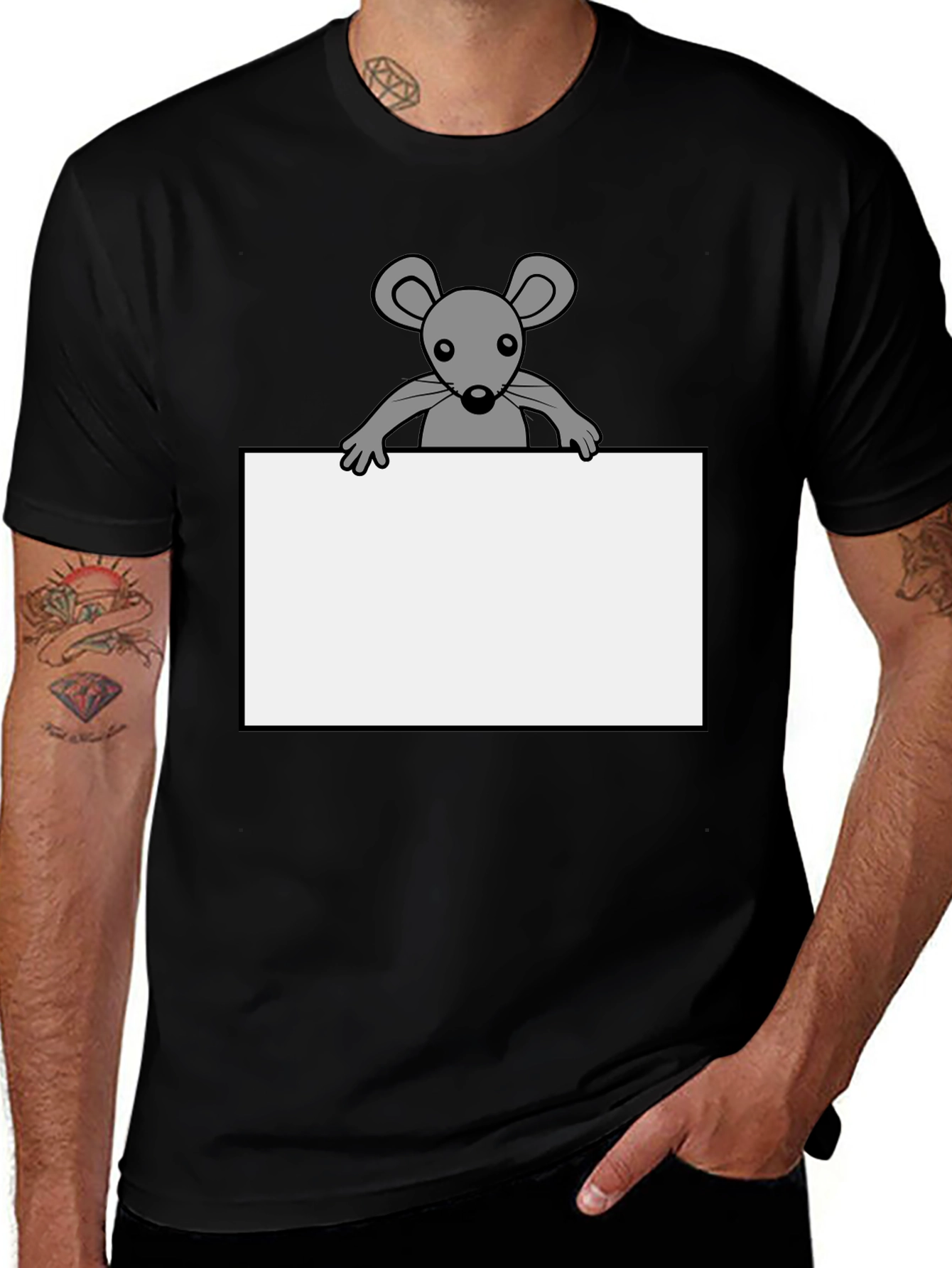 Black Cute Mouse Graphic Tee - Black Cotton T-Shirt main image