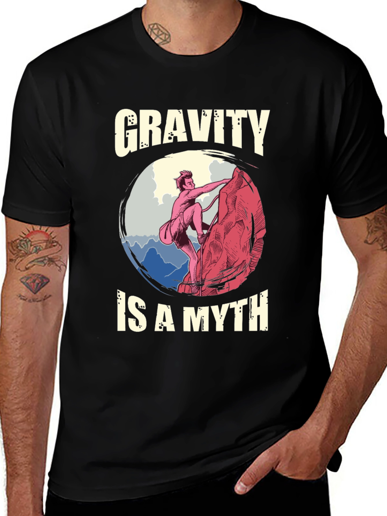 Variant 3 of Gravity is a Myth T-Shirt - Climbing Design