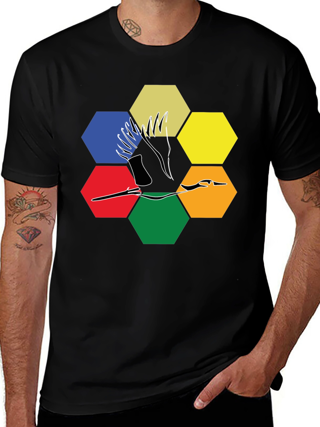 Variant 20 of Abstract Crane Hexagon T-Shirt - Modern Graphic Tee