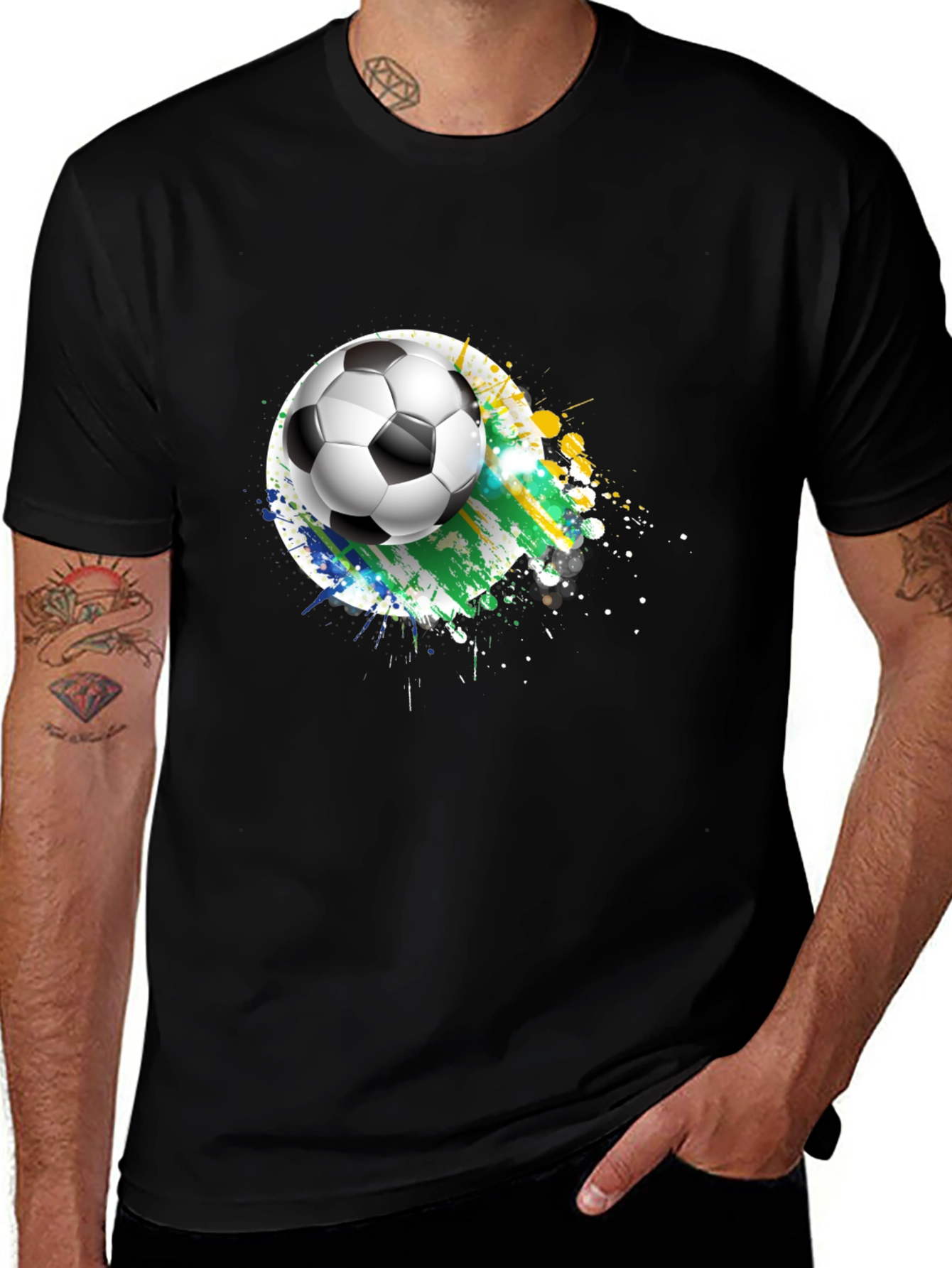 Variant 2 of Soccer Ball Graphic Tee - Black Cotton T-Shirt