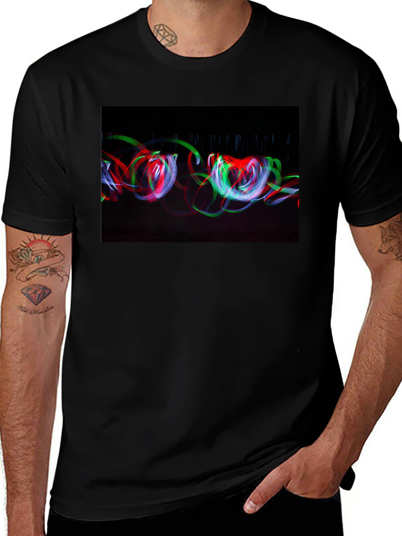 Variant 10 of Abstract Light Painting Graphic Tee - Black Cotton Blend