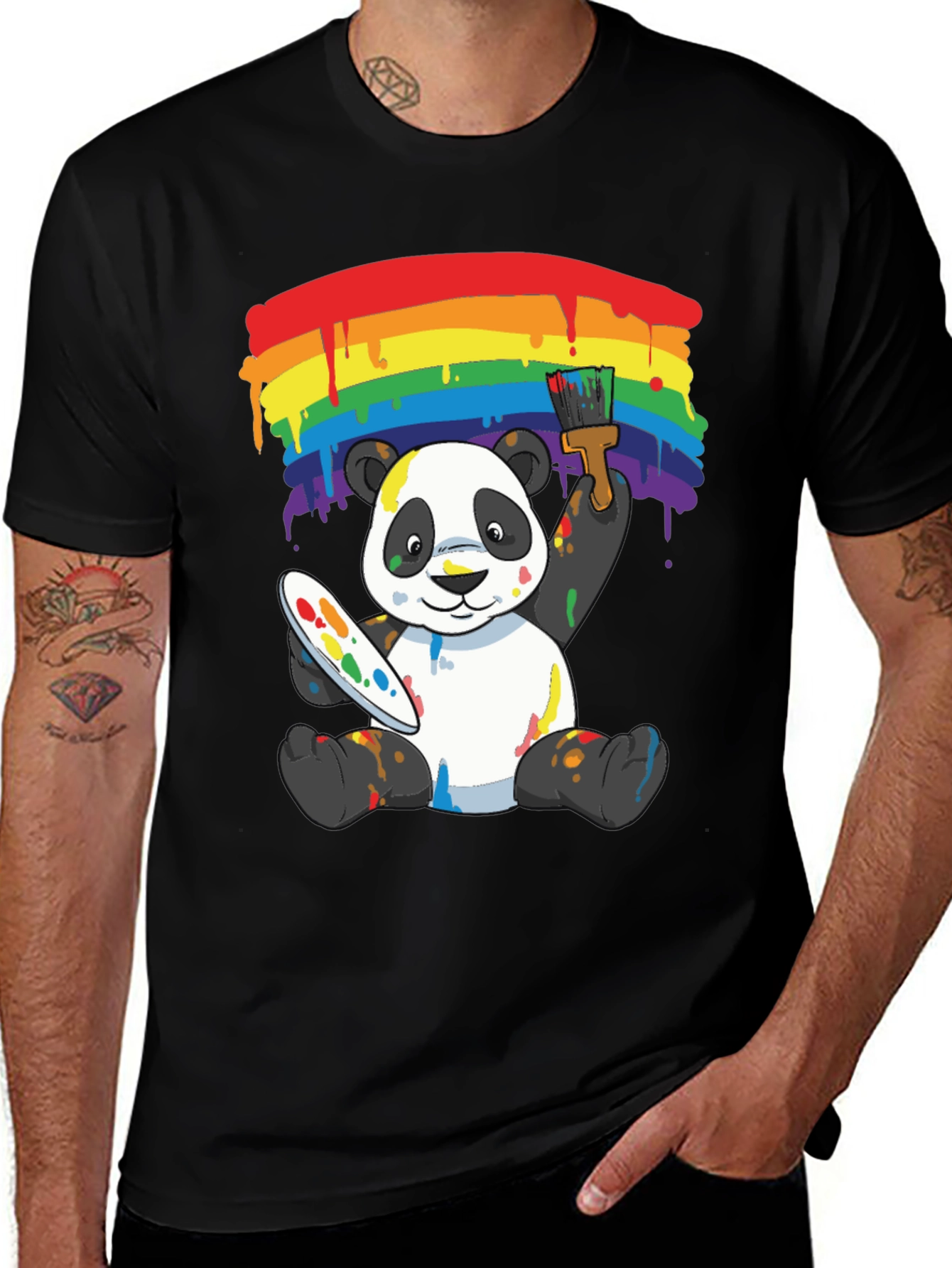 Variant 25 of Panda Rainbow Pride T-Shirt - Paint Splatter Design