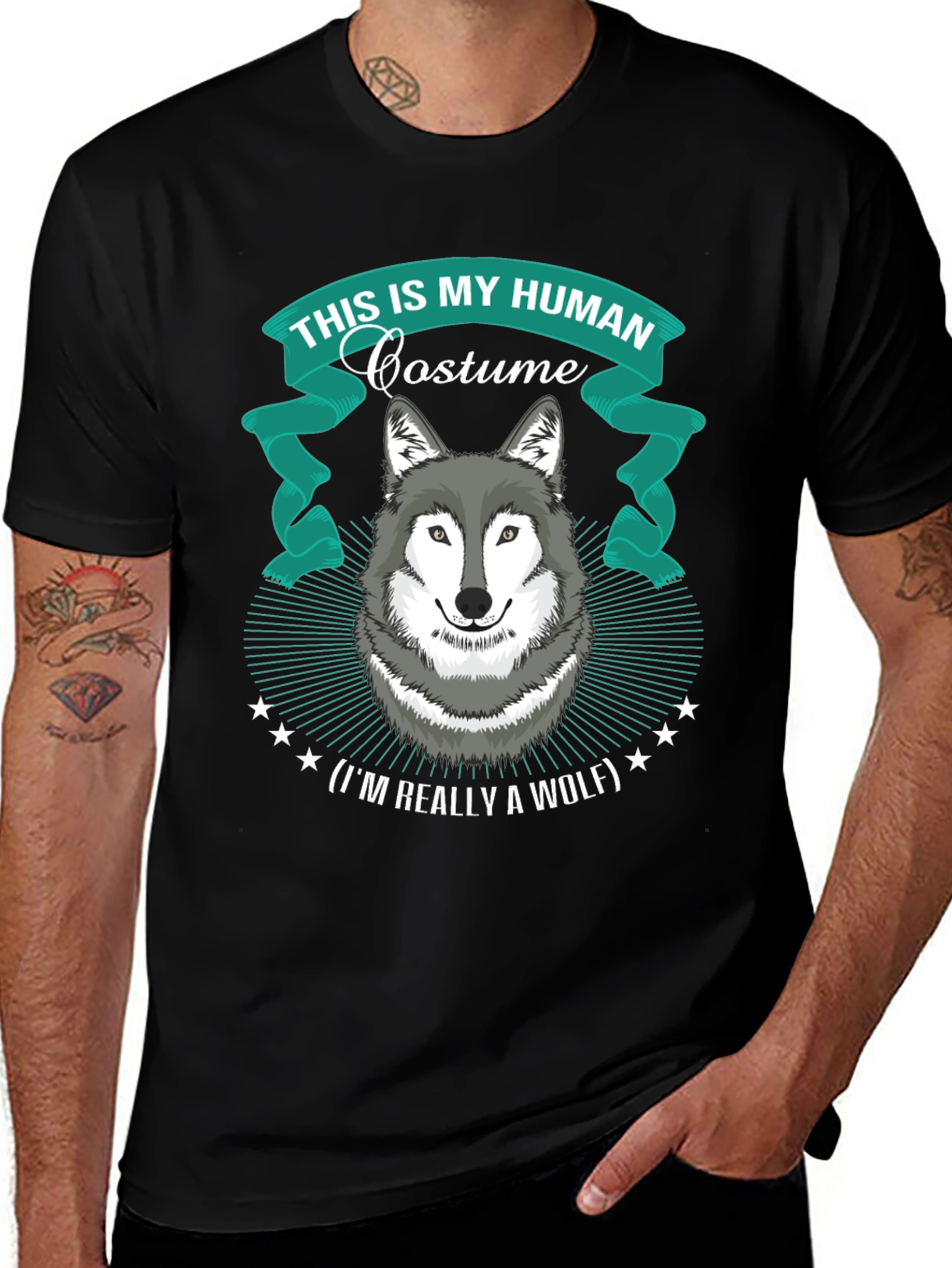 Variant 3 of Human Costume Wolf T-Shirt Funny Halloween Apparel