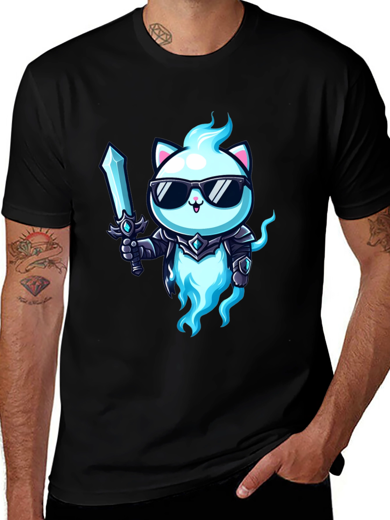 Variant 18 of Cool Cat Warrior T-Shirt - Unique Graphic Tee