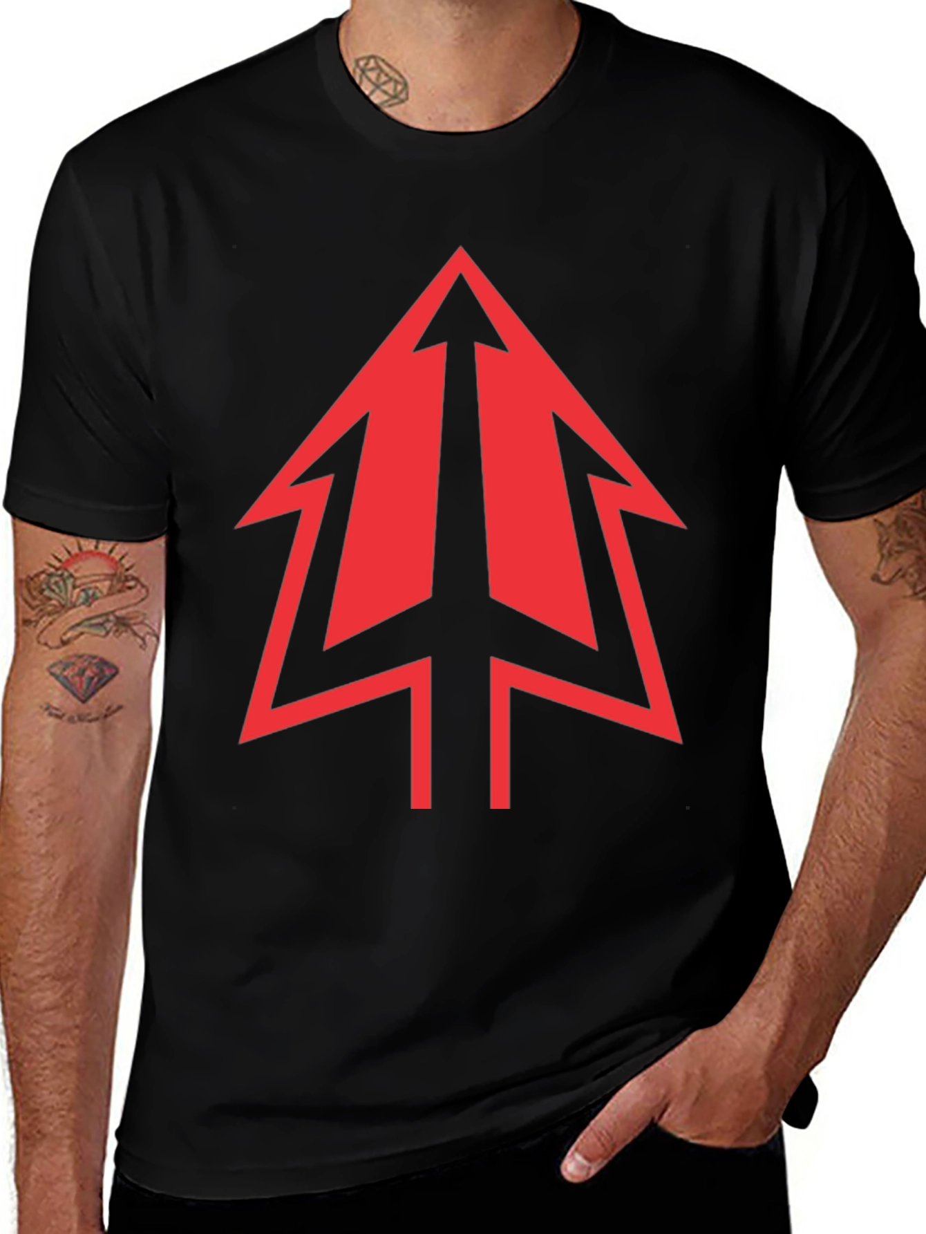 Variant 3 of Bold Red Arrow Graphic Black T-Shirt