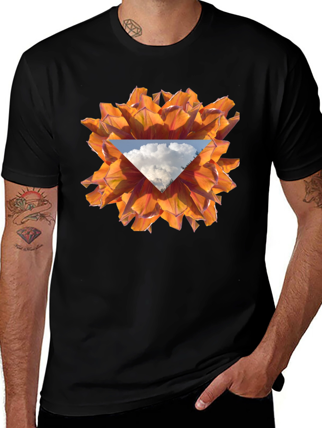 Variant 8 of Orange Flower & Cloud Triangle Graphic Tee