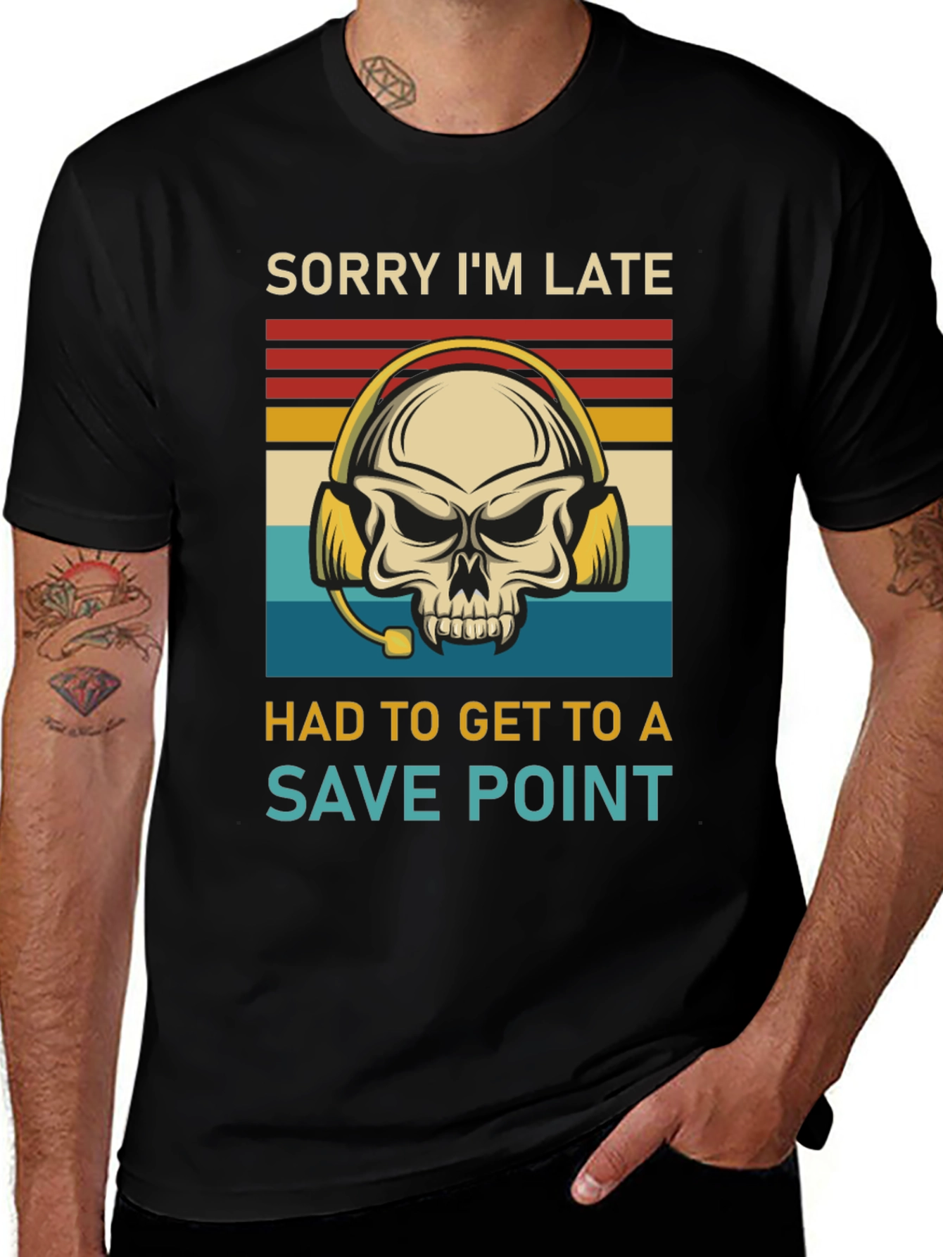 Sorry I'm Late Save Point Gamer Skull T-Shirt