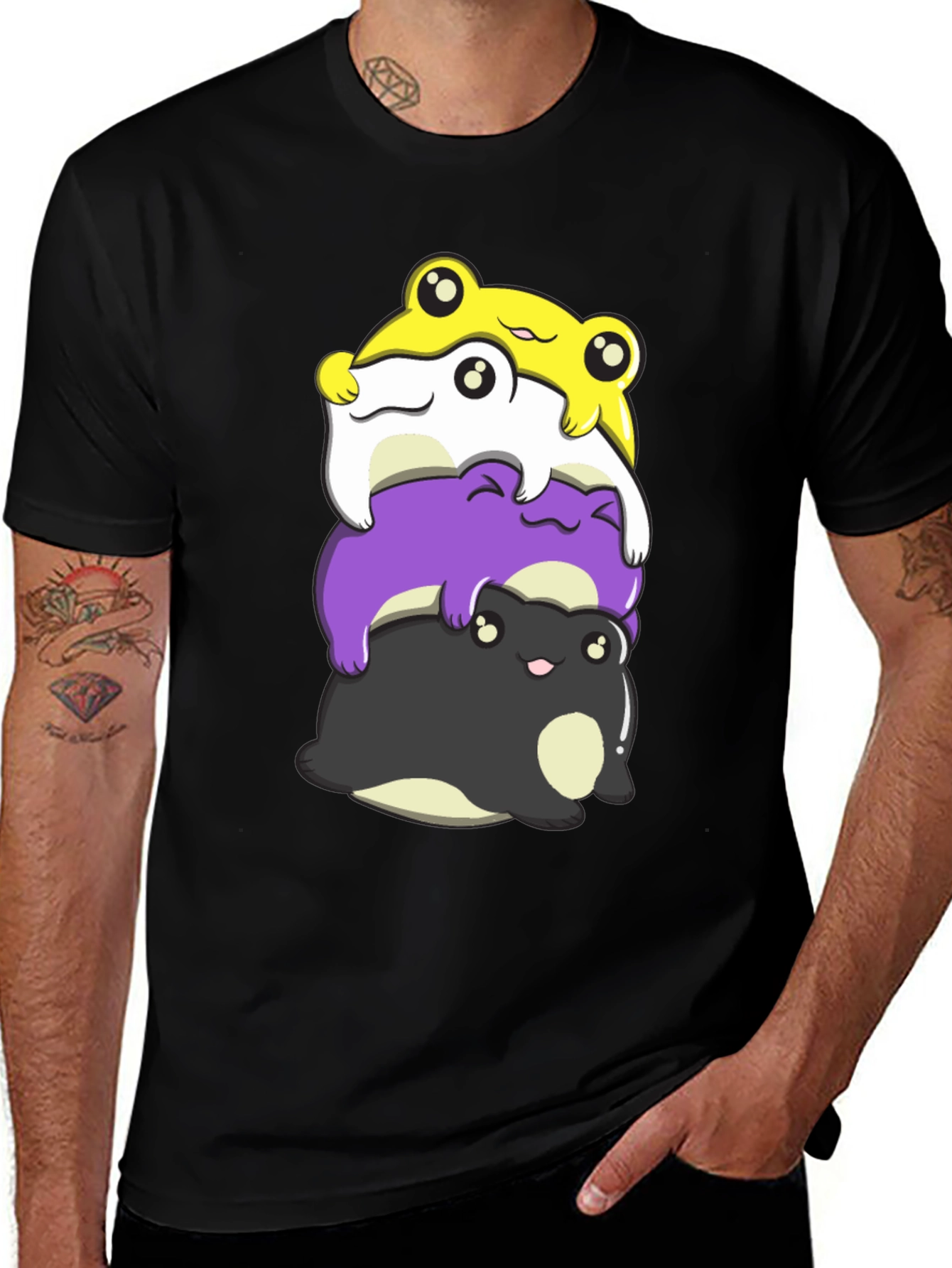 Variant 10 of Stacked Frog Nonbinary Pride T-Shirt