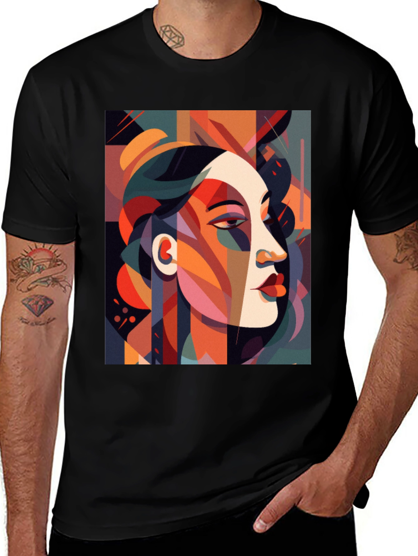 Variant 16 of Abstract Portrait Graphic Tee - Stylish Unisex Black T-Shirt