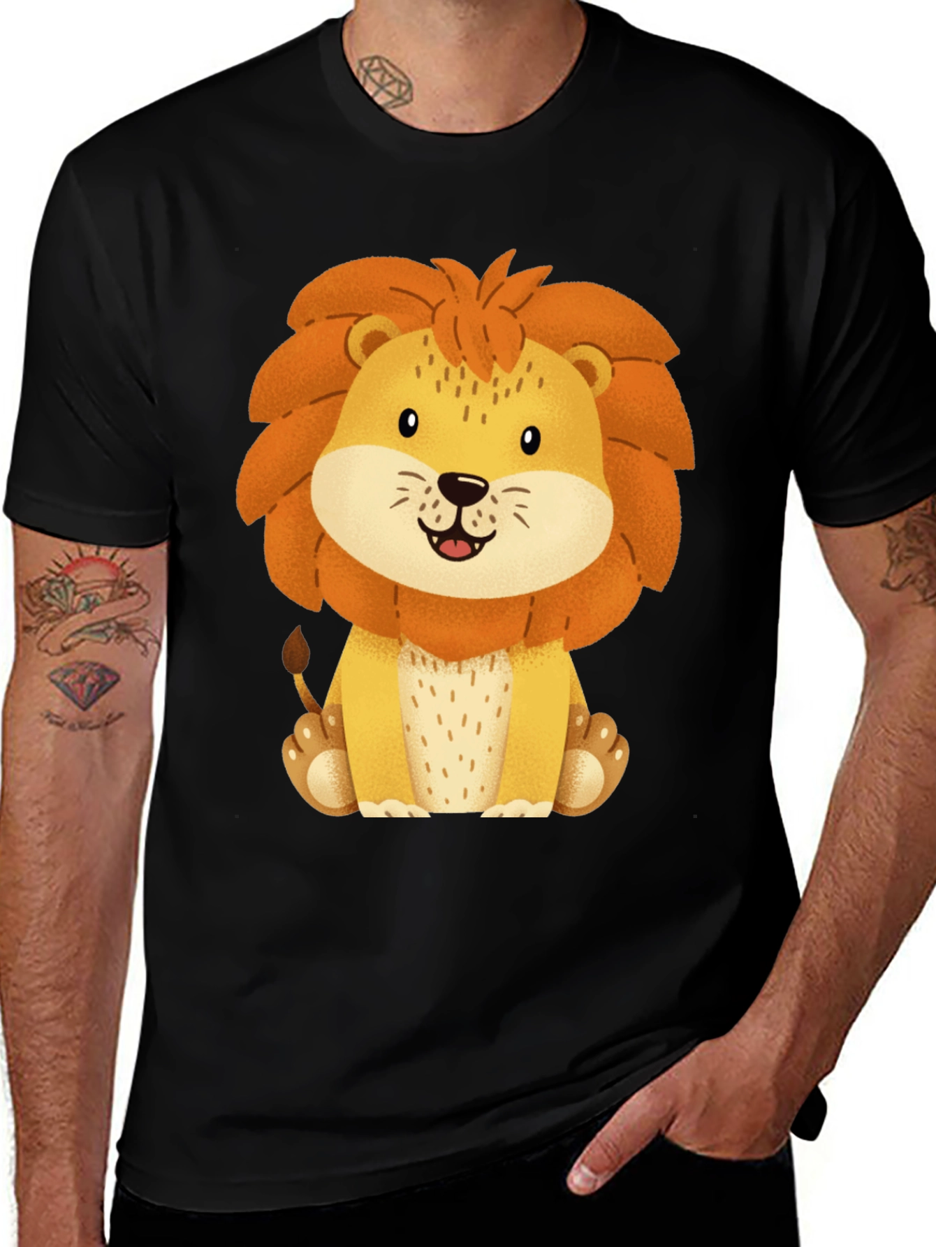 Variant 6 of Cute Lion Graphic Tee - Black Cotton T-Shirt