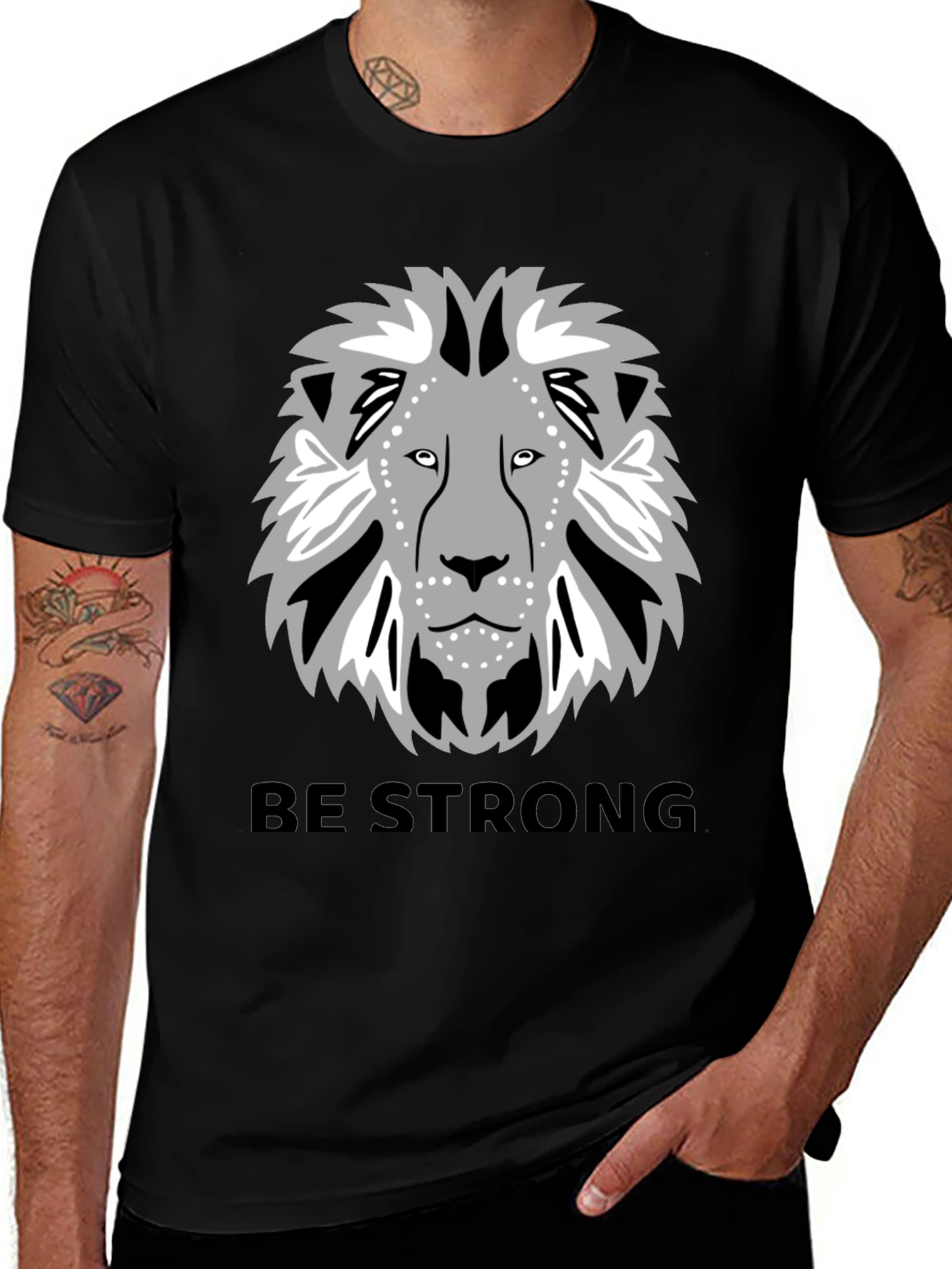 Variant 14 of Be Strong Lion Graphic Print Black T-Shirt